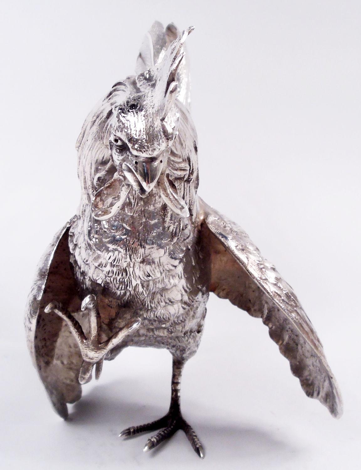 Pareja de gallinas de fantasía Barnard Barnyard de plata de ley, 1965 mediados del siglo XX en venta