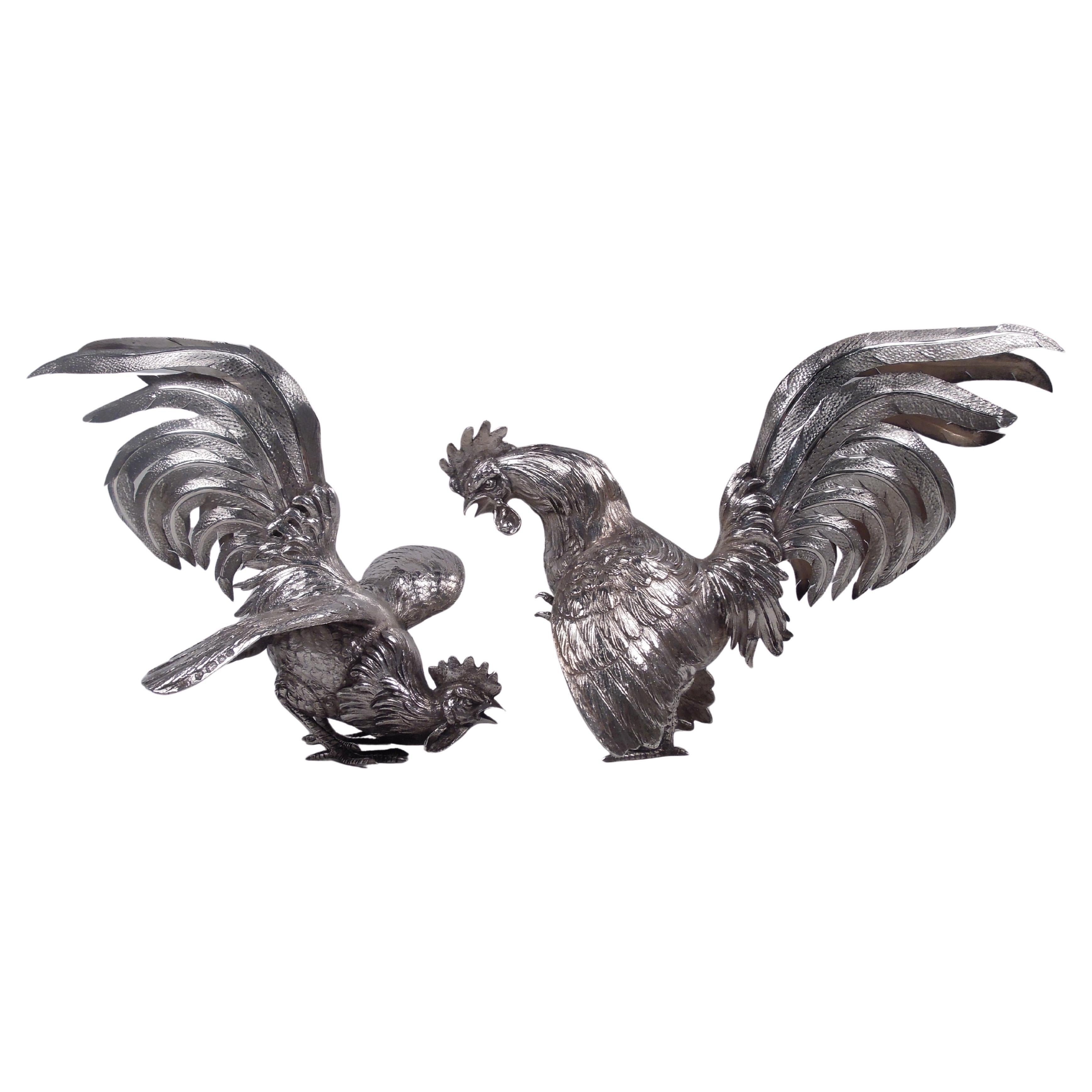 Pareja de gallinas de fantasía Barnard Barnyard de plata de ley, 1965