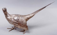 Pareja de pájaros de caza faisanes Barnard ingleses de plata de ley