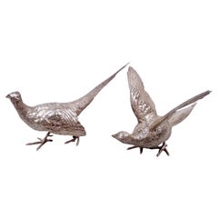 Pair of Barnard English Sterling Silver Pheasant Game Birds