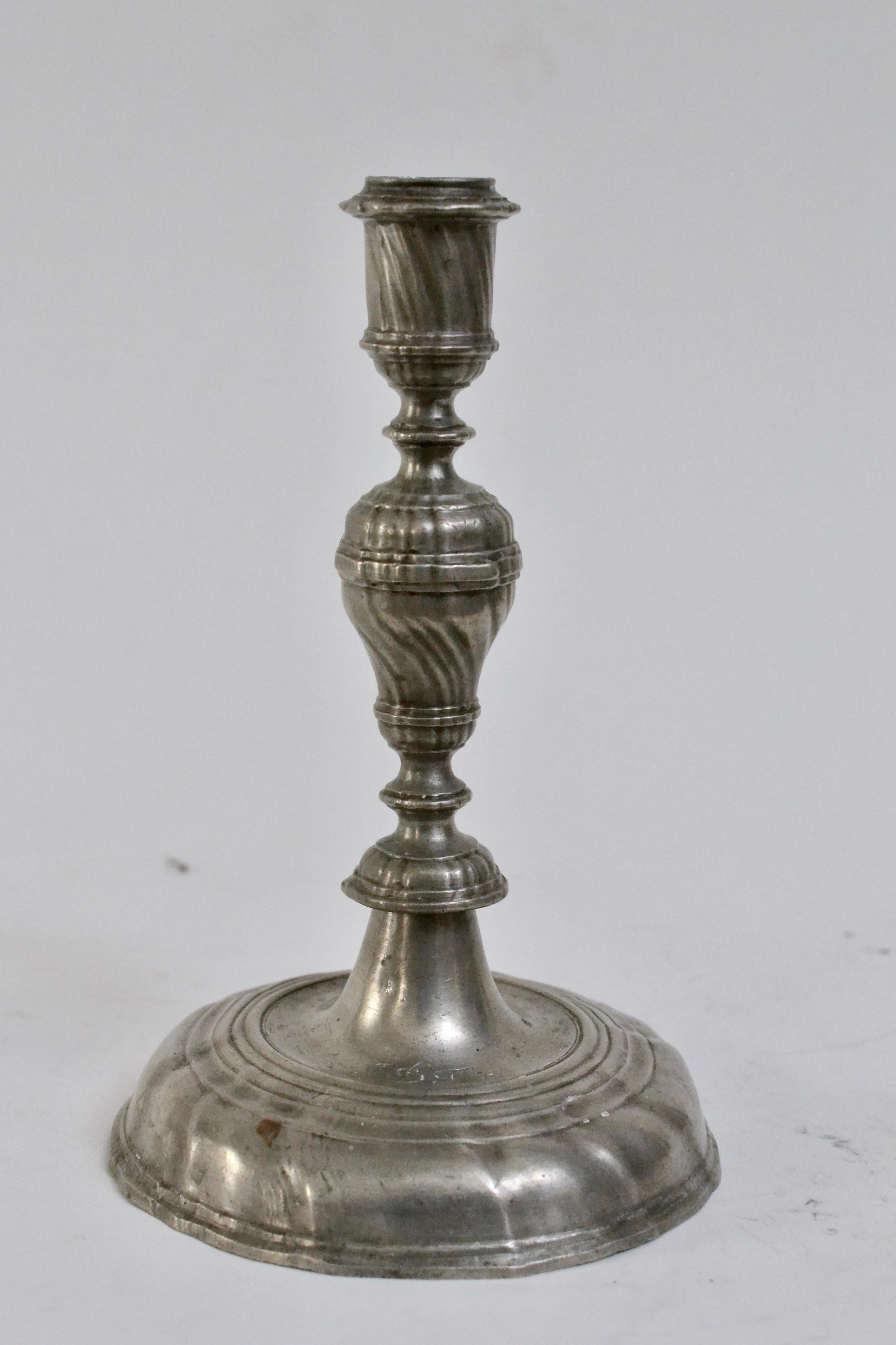 A pair of barock pewter candlesticks, 18th century.
