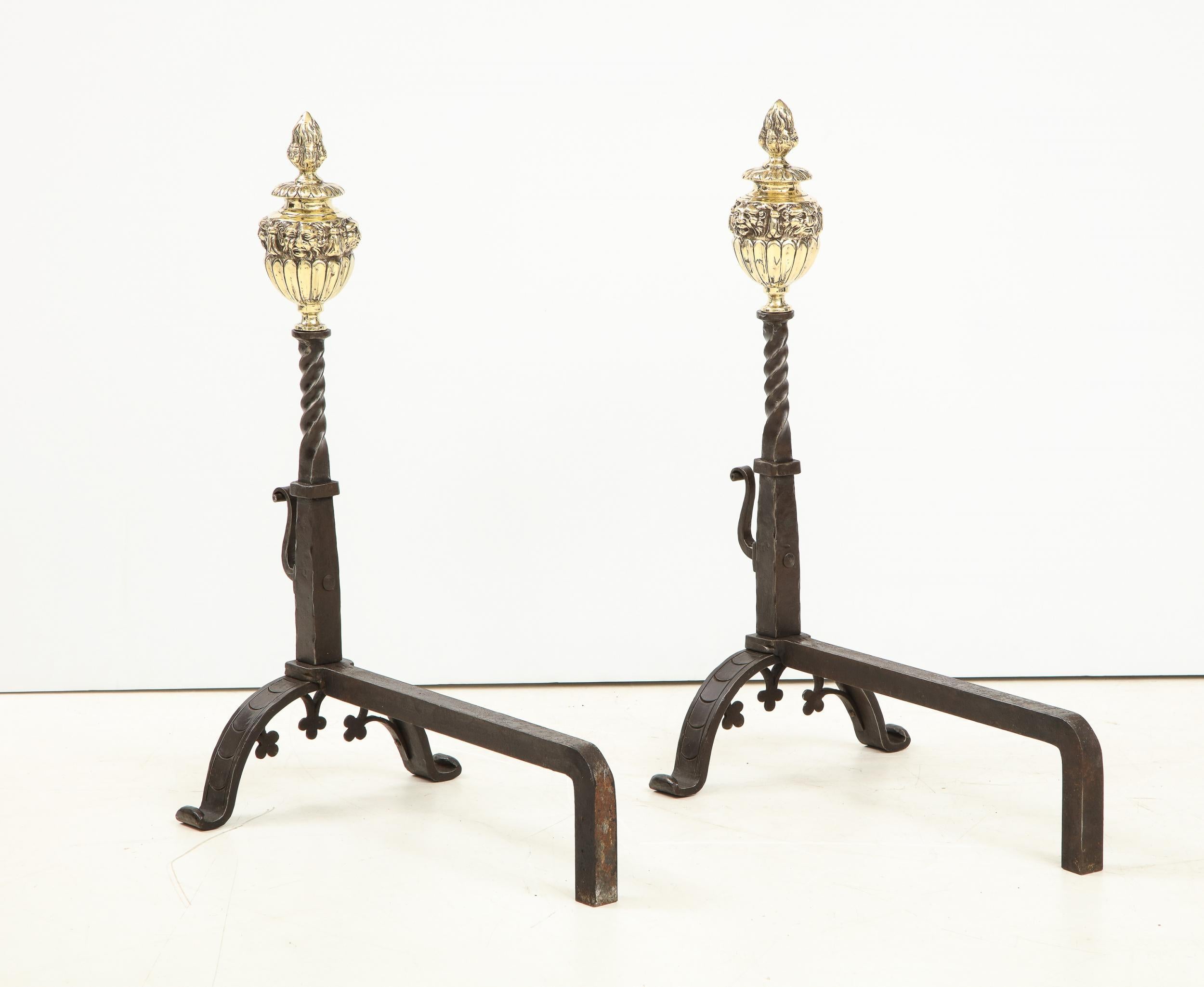 Pair of Bold Flame Finial Andirons 3