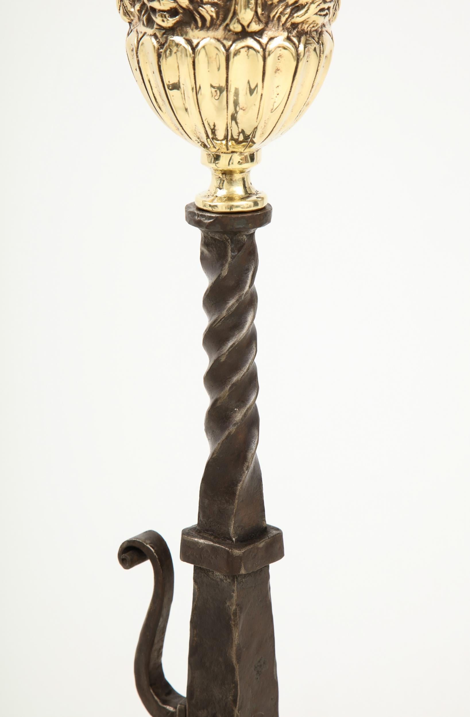 Pair of Bold Flame Finial Andirons 6
