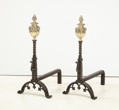 Pair of Bold Flame Finial Andirons