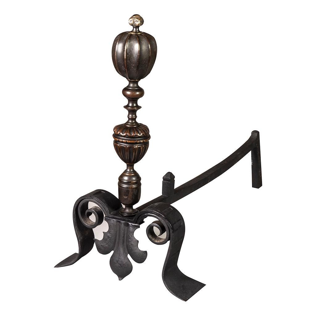 Pair of Baroque Bronze Andirons In Good Condition For Sale In Essex, MA