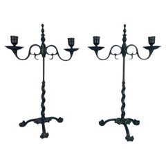 Pair of Baroque Bronze Candlesticks - 19th - Gothic & Renaissance style
