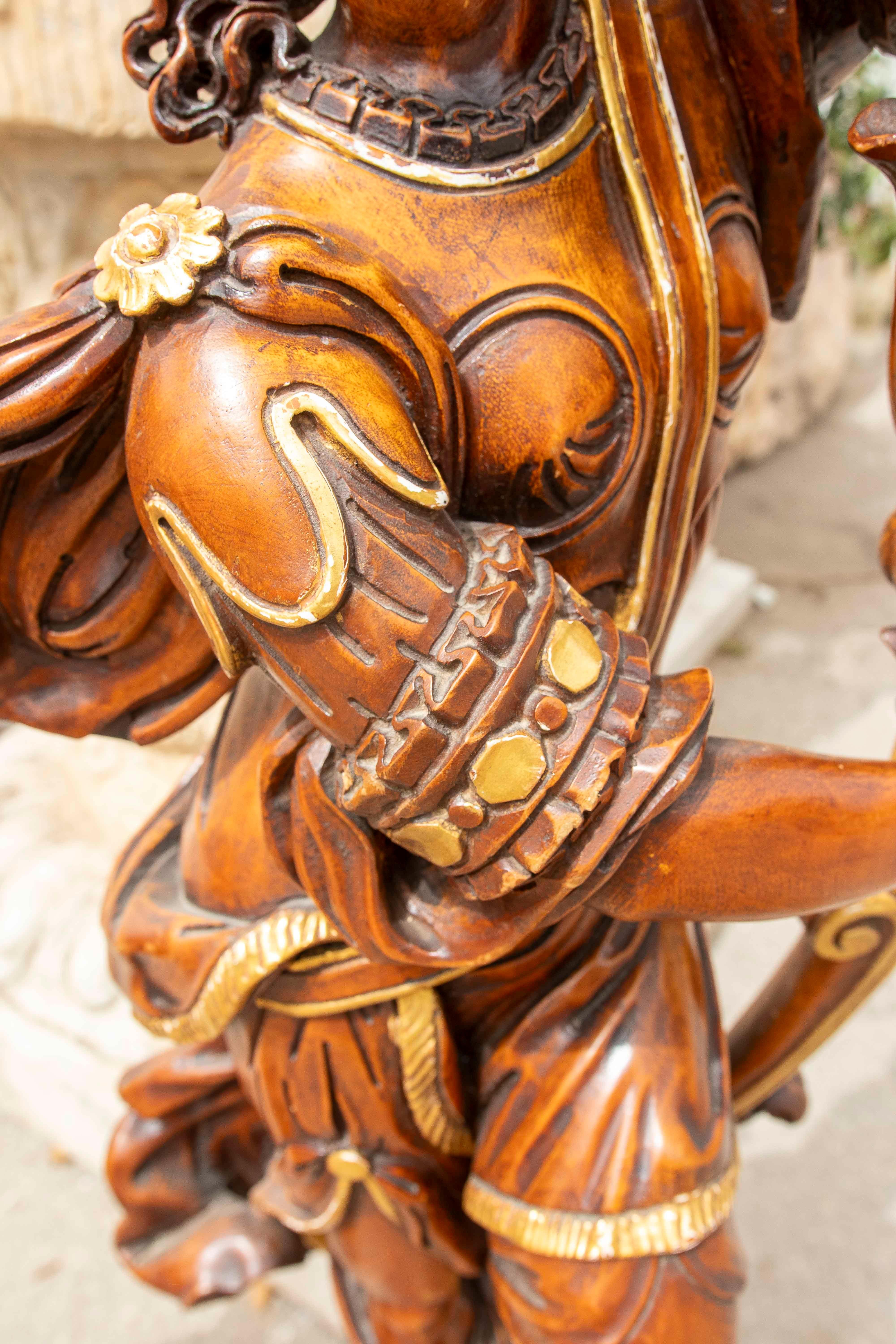 Pair of Baroque Candle Holders in Carved and Polychrome Wood with Great Detail For Sale 5
