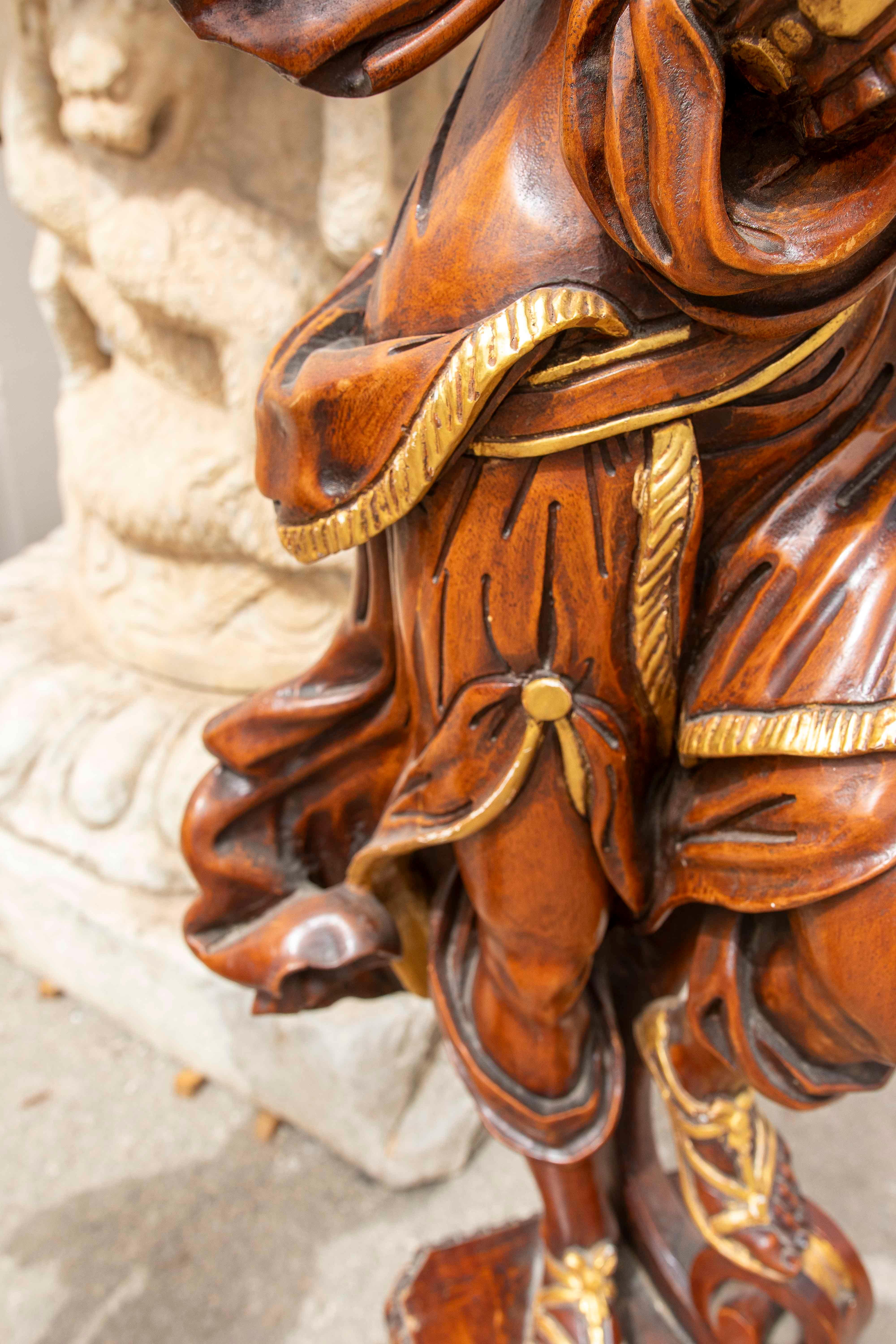 Pair of Baroque Candle Holders in Carved and Polychrome Wood with Great Detail For Sale 6