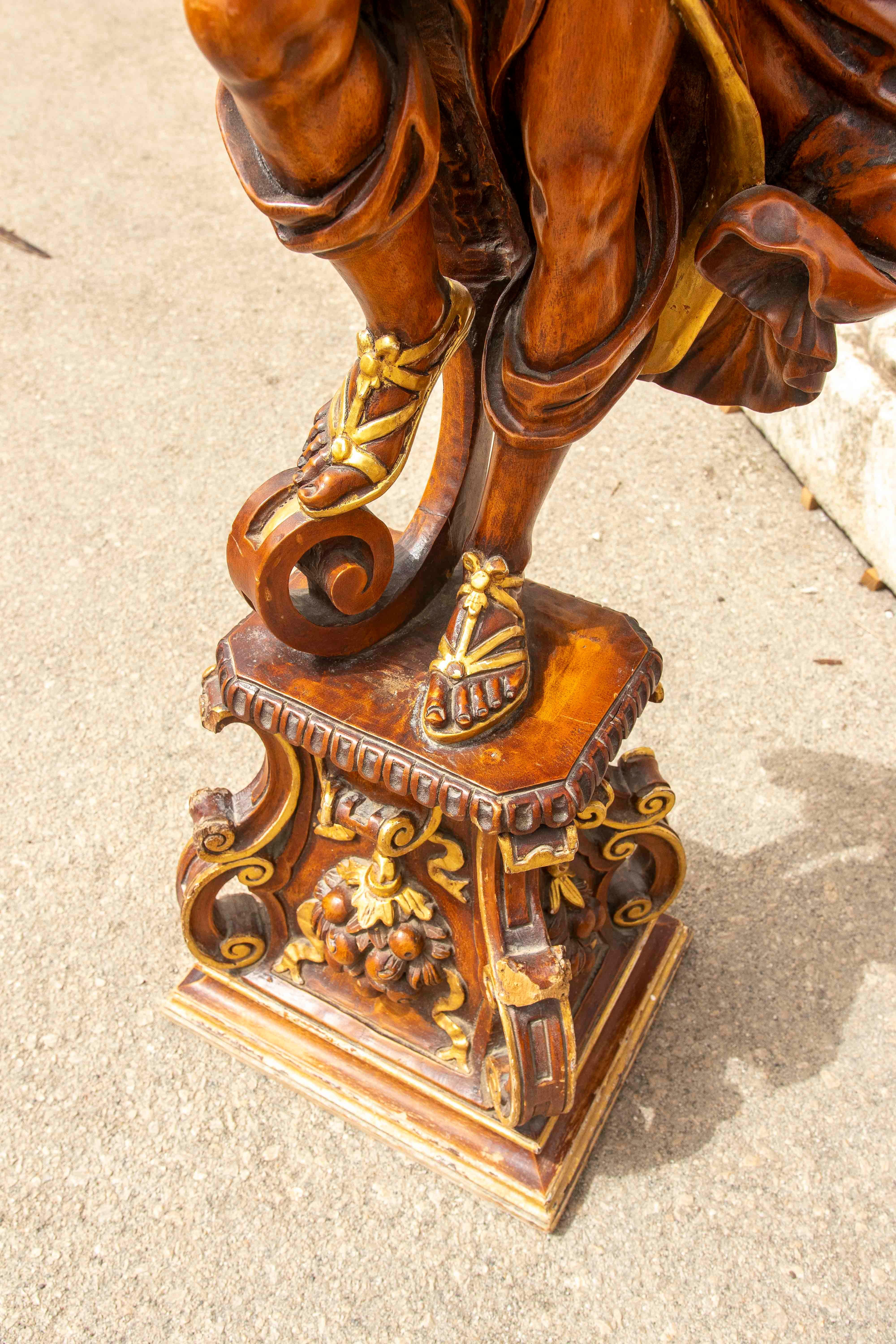 Pair of Baroque Candle Holders in Carved and Polychrome Wood with Great Detail For Sale 8