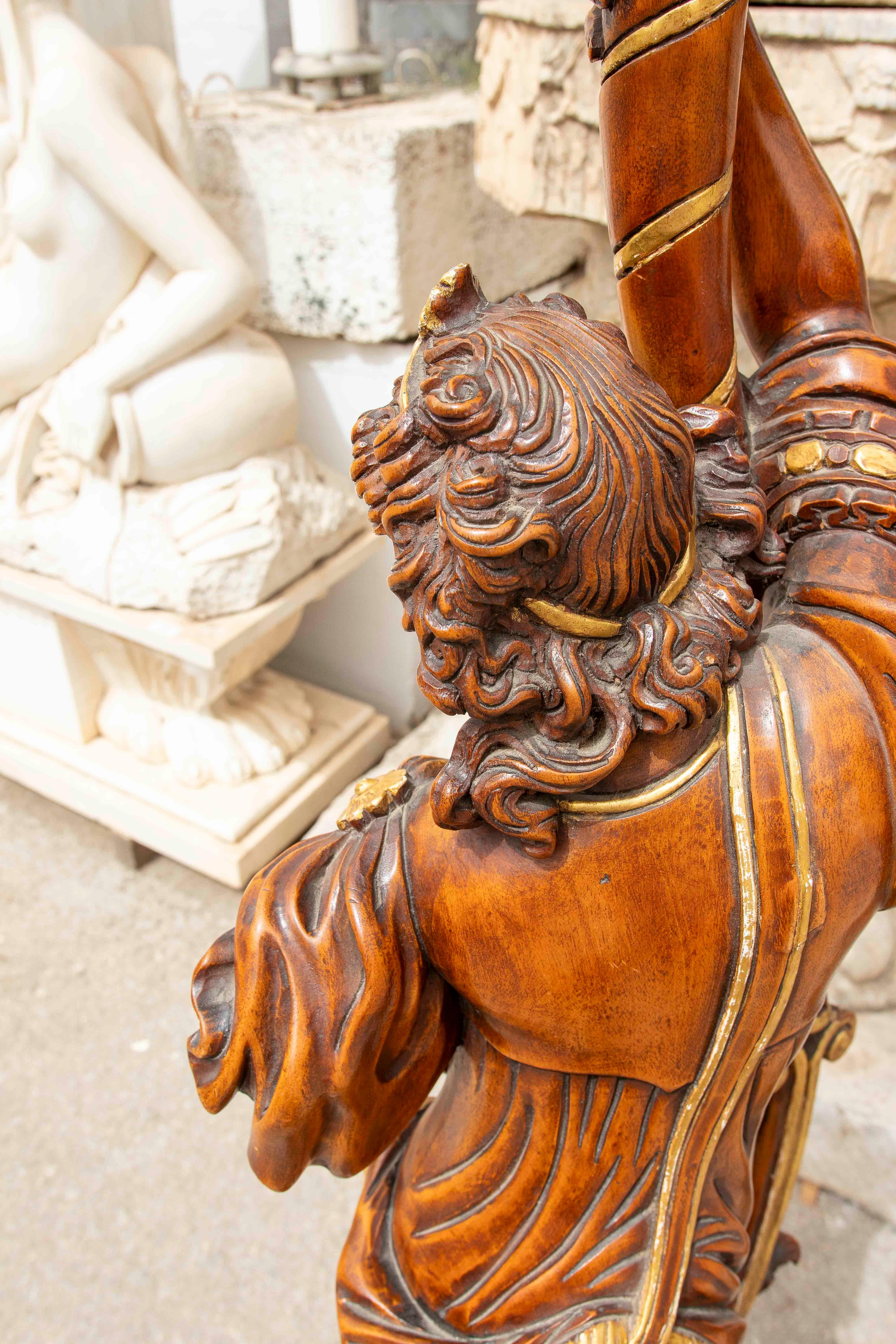 Pair of Baroque Candle Holders in Carved and Polychrome Wood with Great Detail For Sale 13
