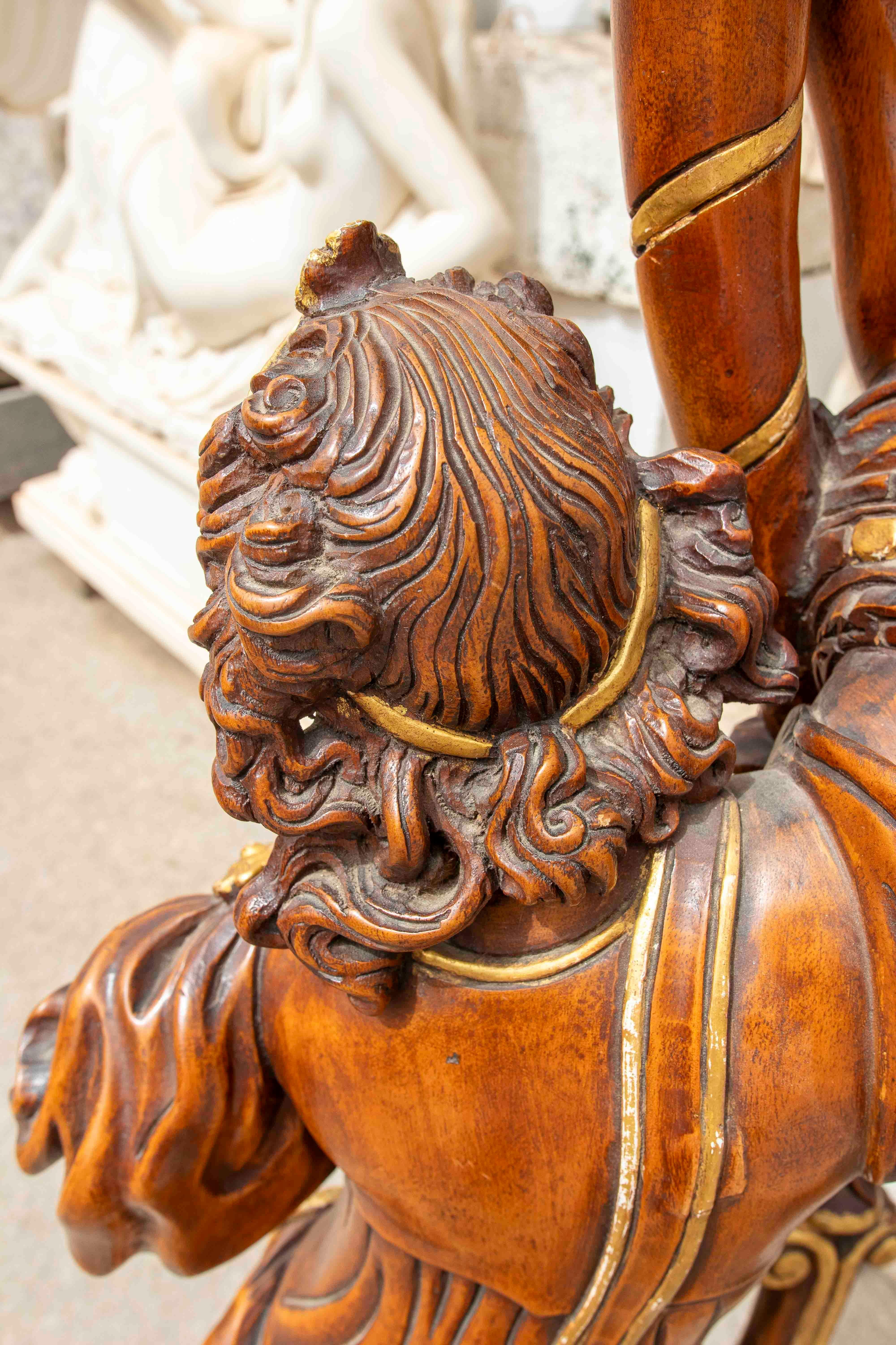 Pair of Baroque Candle Holders in Carved and Polychrome Wood with Great Detail For Sale 14