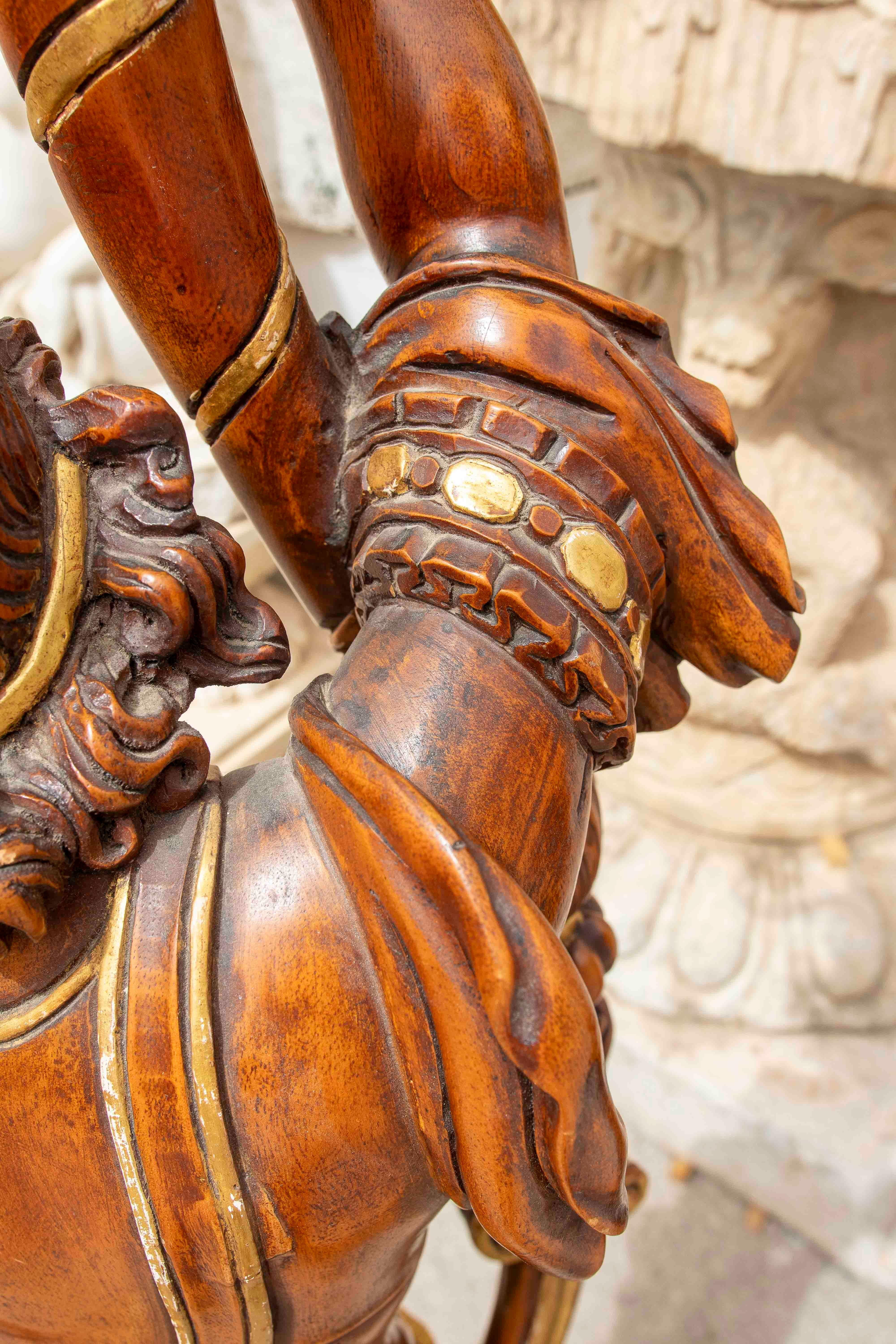 Pair of Baroque Candle Holders in Carved and Polychrome Wood with Great Detail For Sale 15