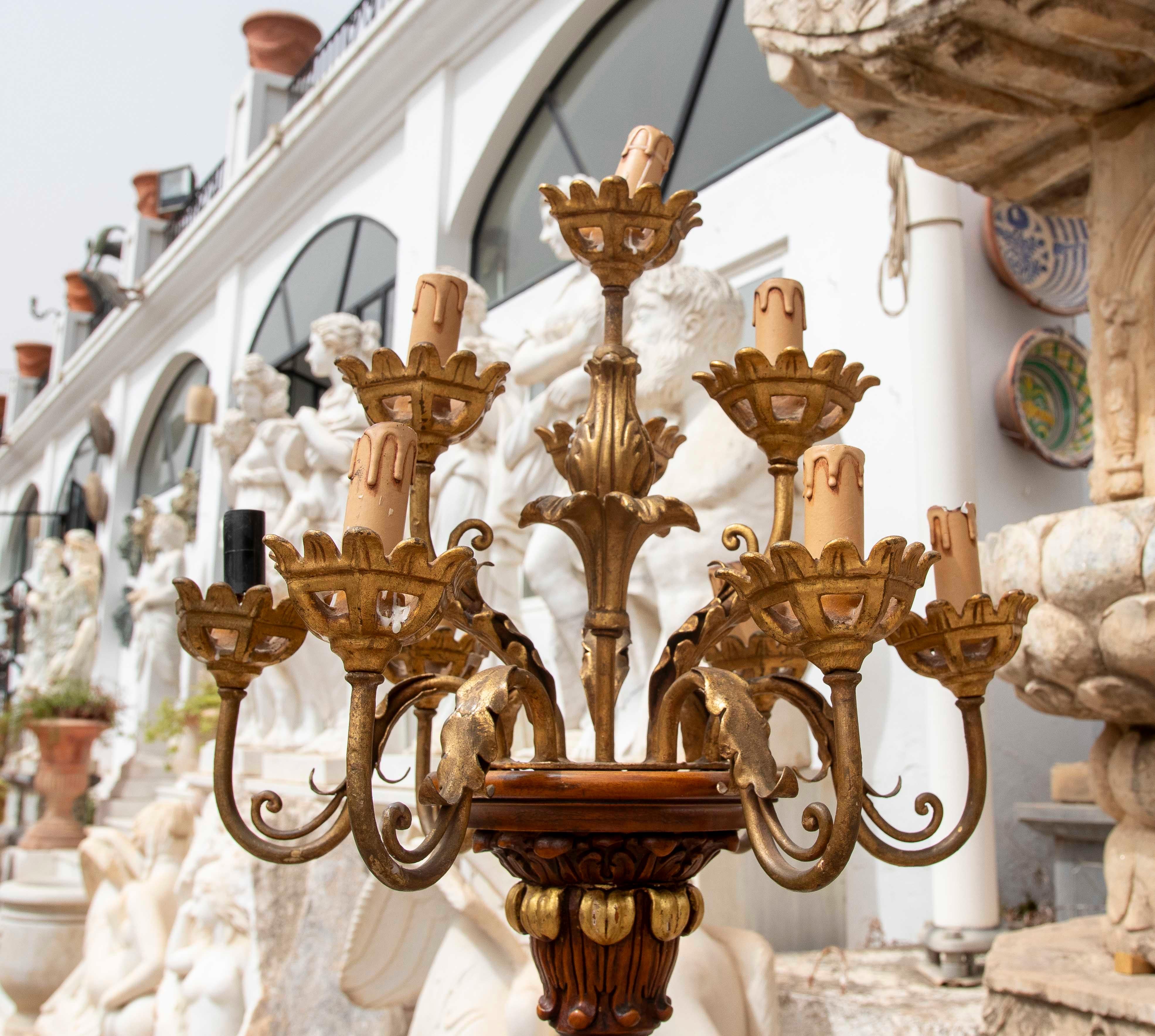 Pair of Baroque Candle Holders in Carved and Polychrome Wood with Great Detail For Sale 3
