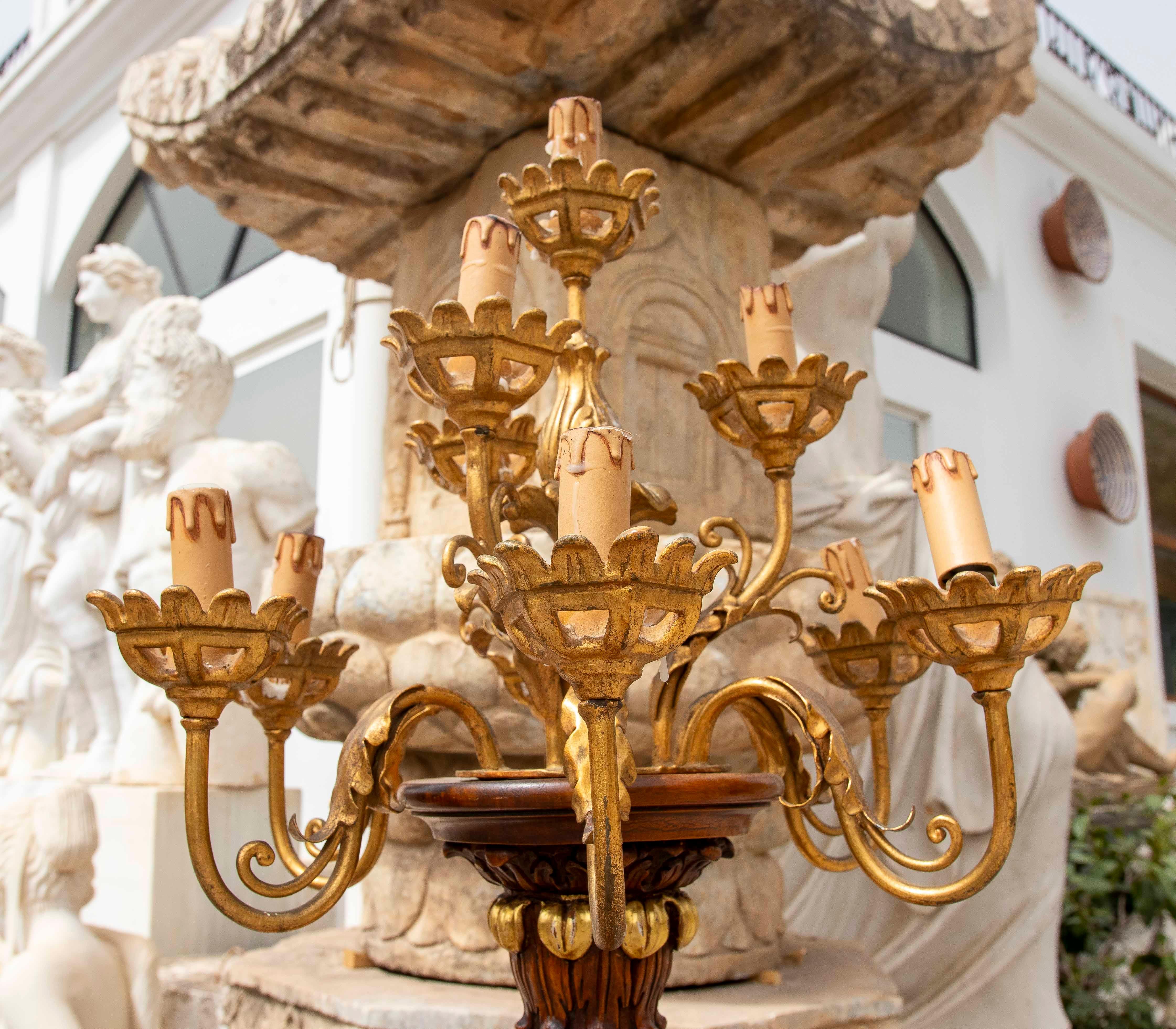 Pair of Baroque Candle Holders in Carved and Polychrome Wood with Great Detail For Sale 4