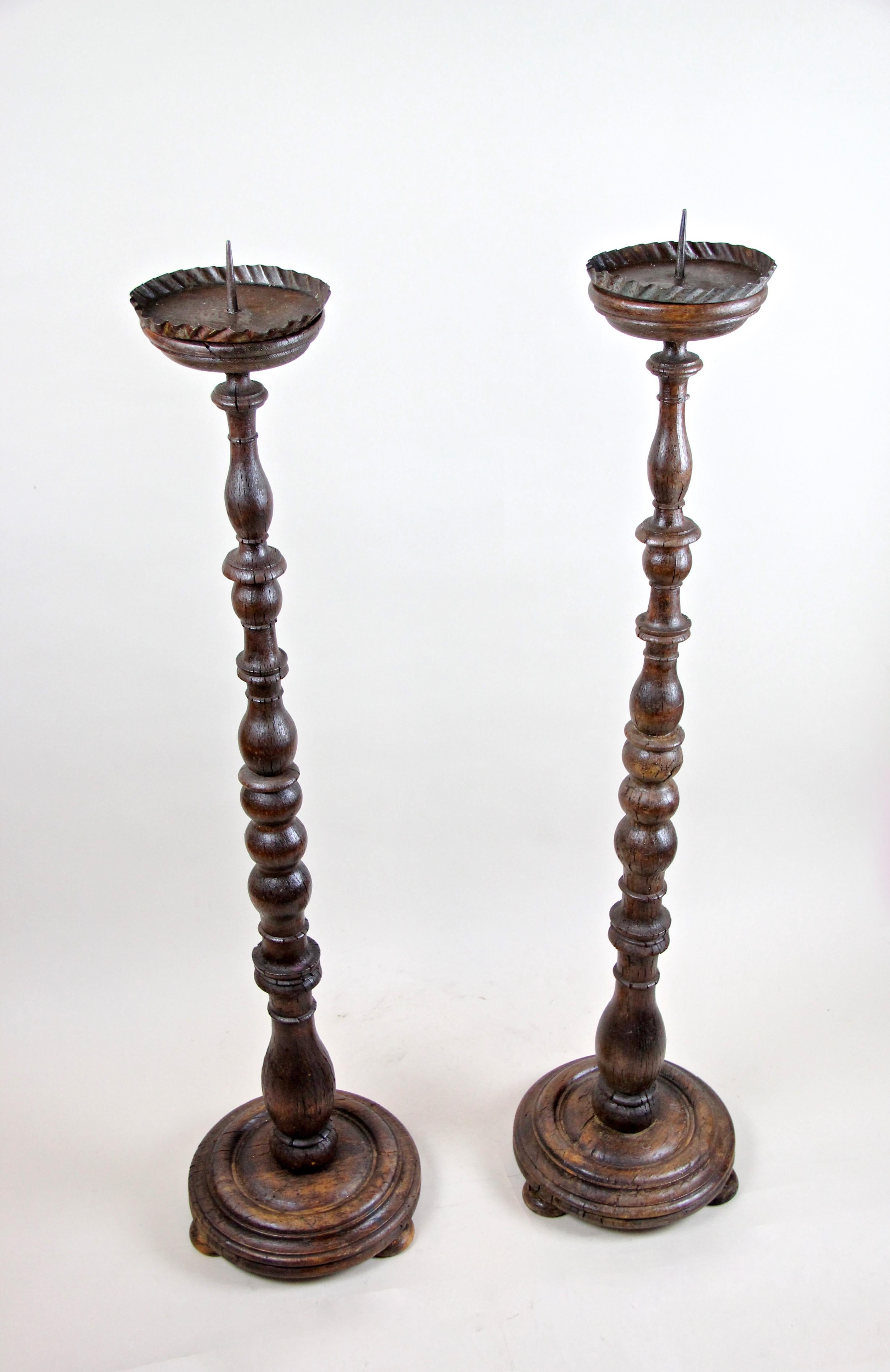 Oak Pair of Baroque Candlesticks, Austria, circa 1770 For Sale