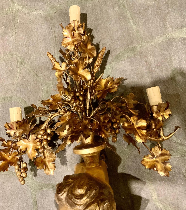 Pair of Baroque French Gilt and Carved Sconces with Angels For Sale at ...