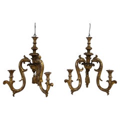 Pair of Baroque Gilt Wood Chandeliers, 18th Century