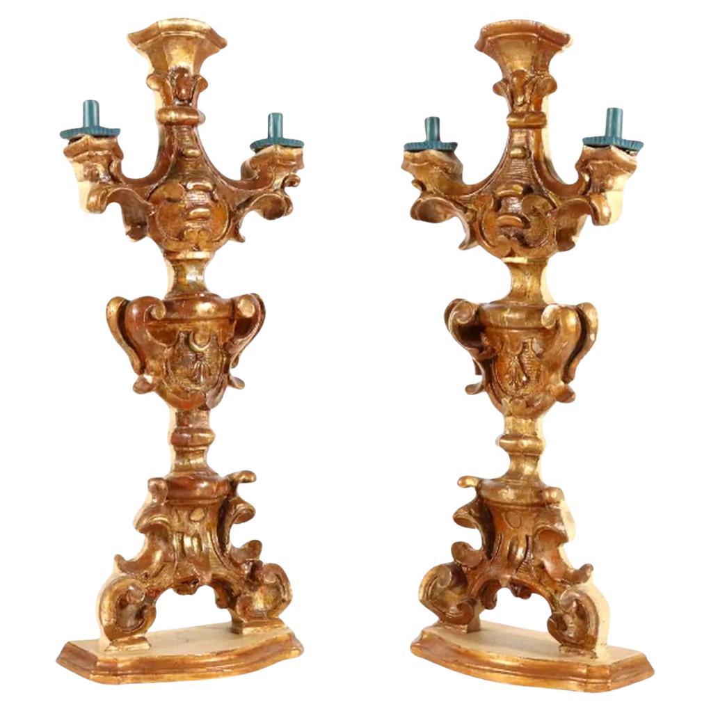 Pair of Baroque Giltwood Flat Back Candelabra - Circa 1700