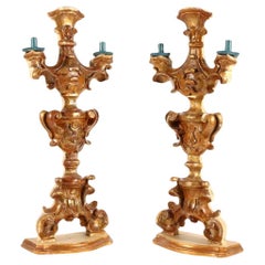 Pair of Baroque Giltwood Flat Back Candelabra - Circa 1700