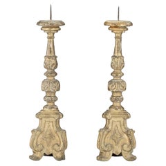 Pair of Baroque Hand-Carved Giltwood Candlesticks