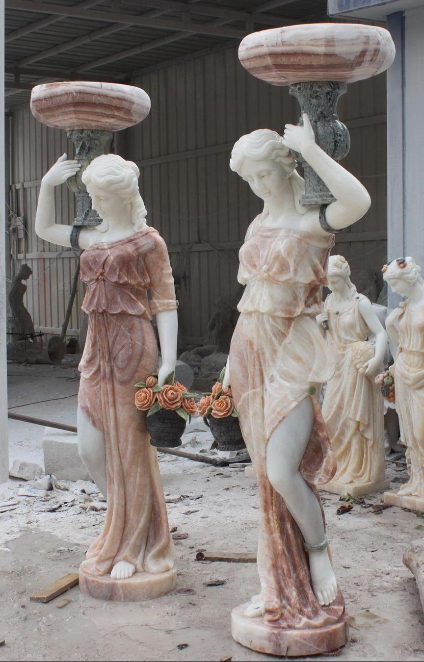 European Pair of Baroque High Quality Marble Statues Human Size