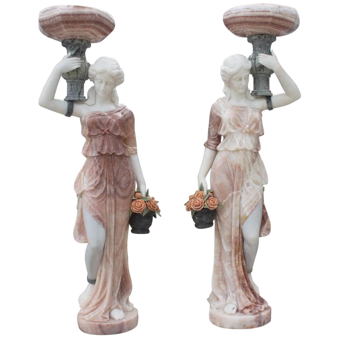 Pair of Baroque High Quality Marble Statues Human Size