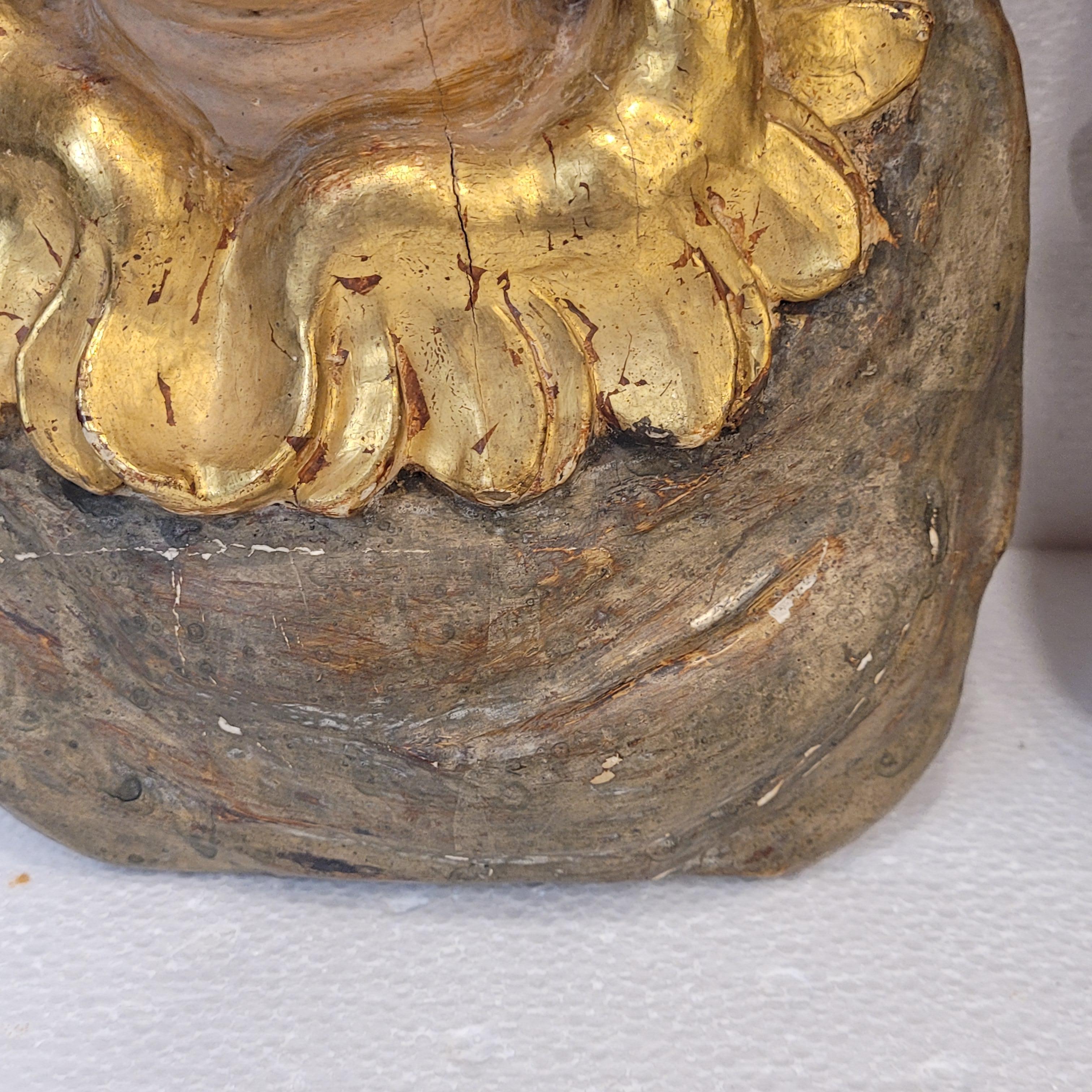 Pair of Baroque high reliefs of Angels, Cherubs, polychrome and gilded wood in vendita 7