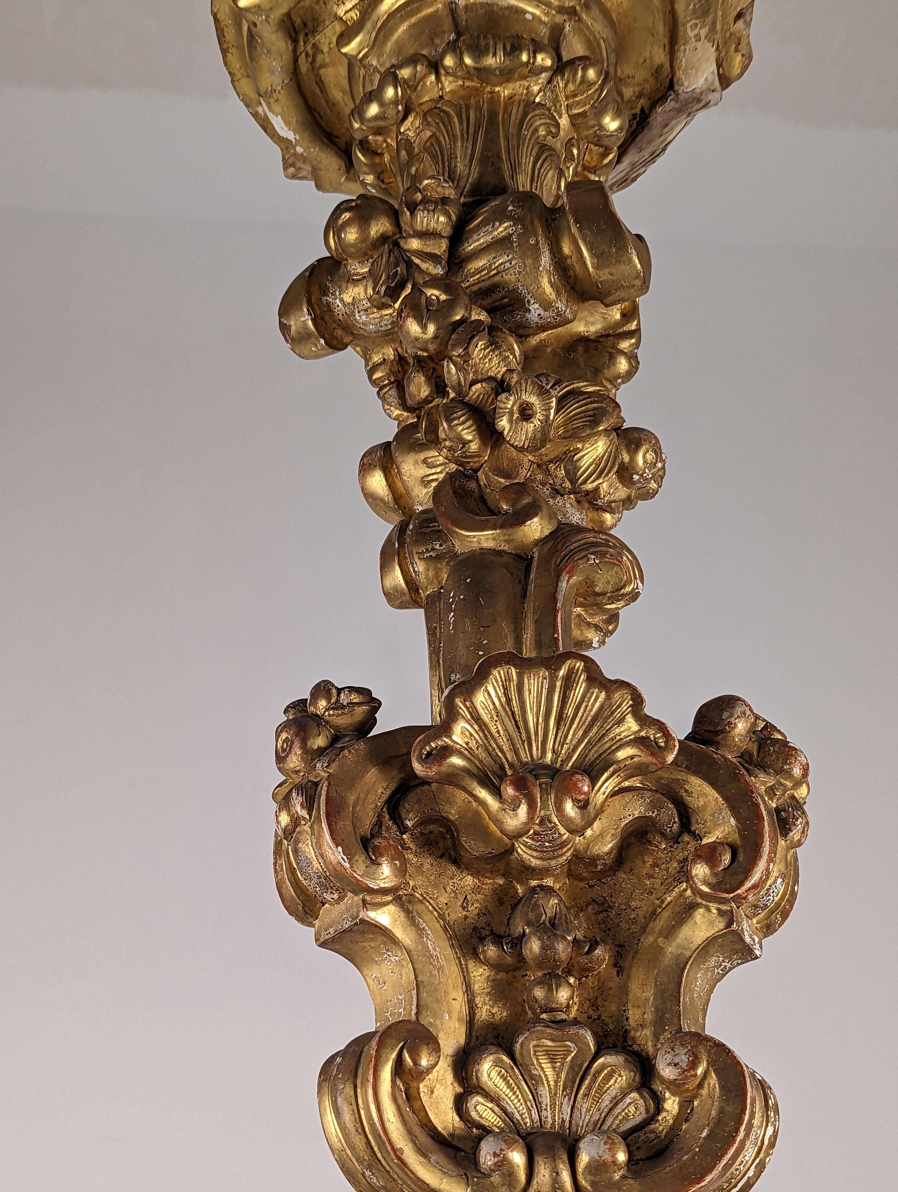 Pair of Baroque Italian Carved Giltwood Torcheres For Sale 14