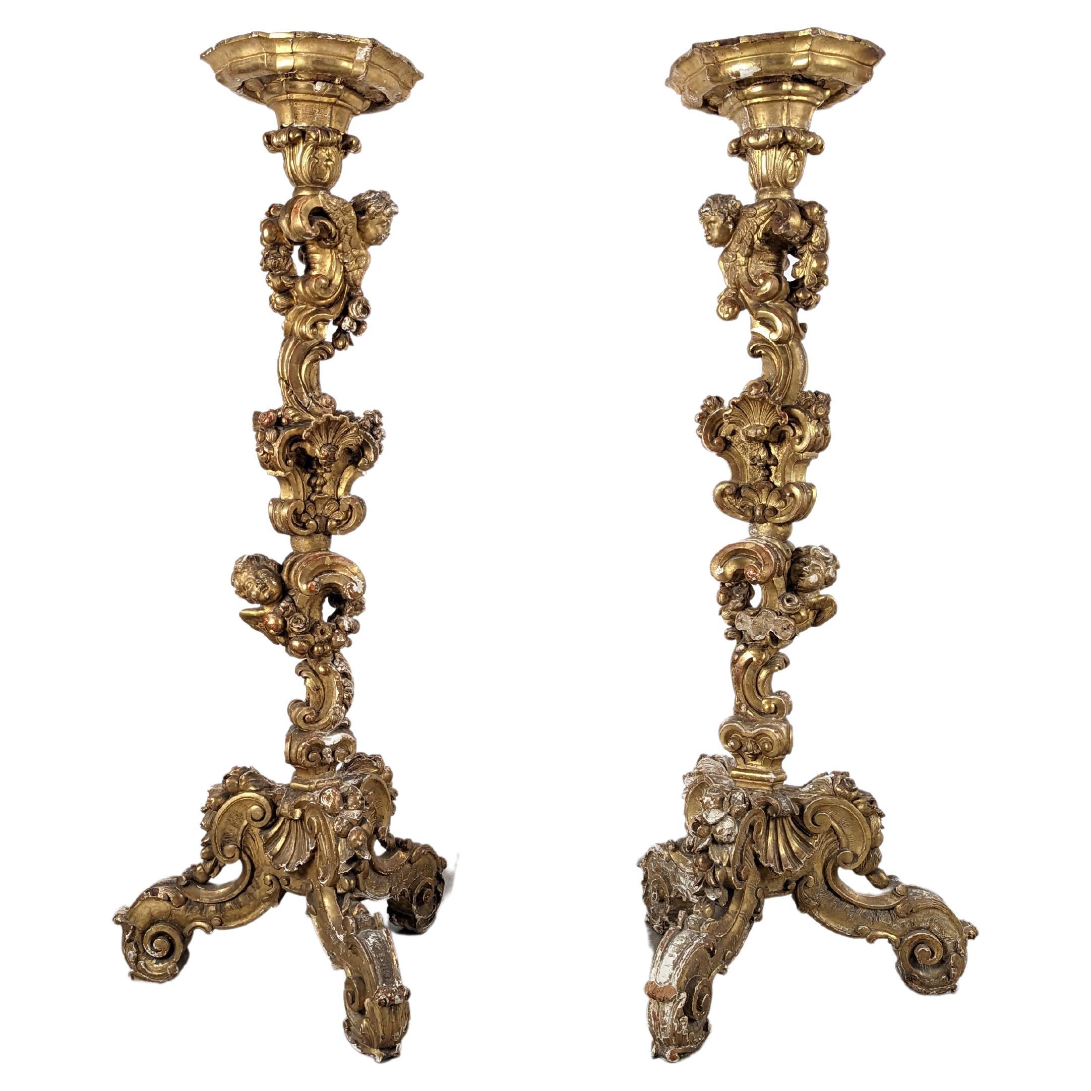 Pair of Baroque Italian Carved Giltwood Torcheres