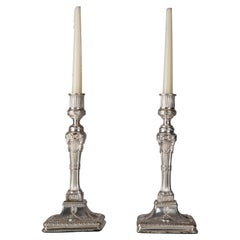Pair of Baroque Louis XVI Style Silverplate Candlesticks, Circa 1880