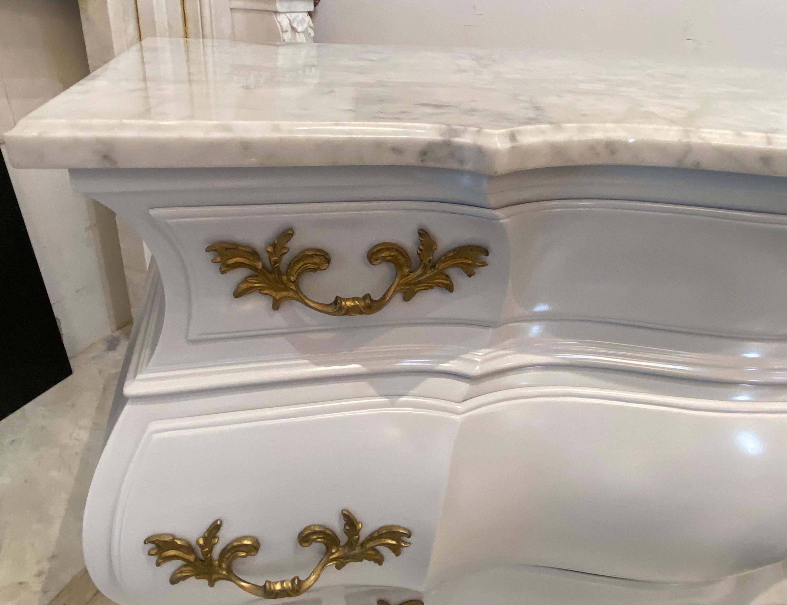 Pair of Baroque Marble Top Three Drawer Commodes For Sale 6