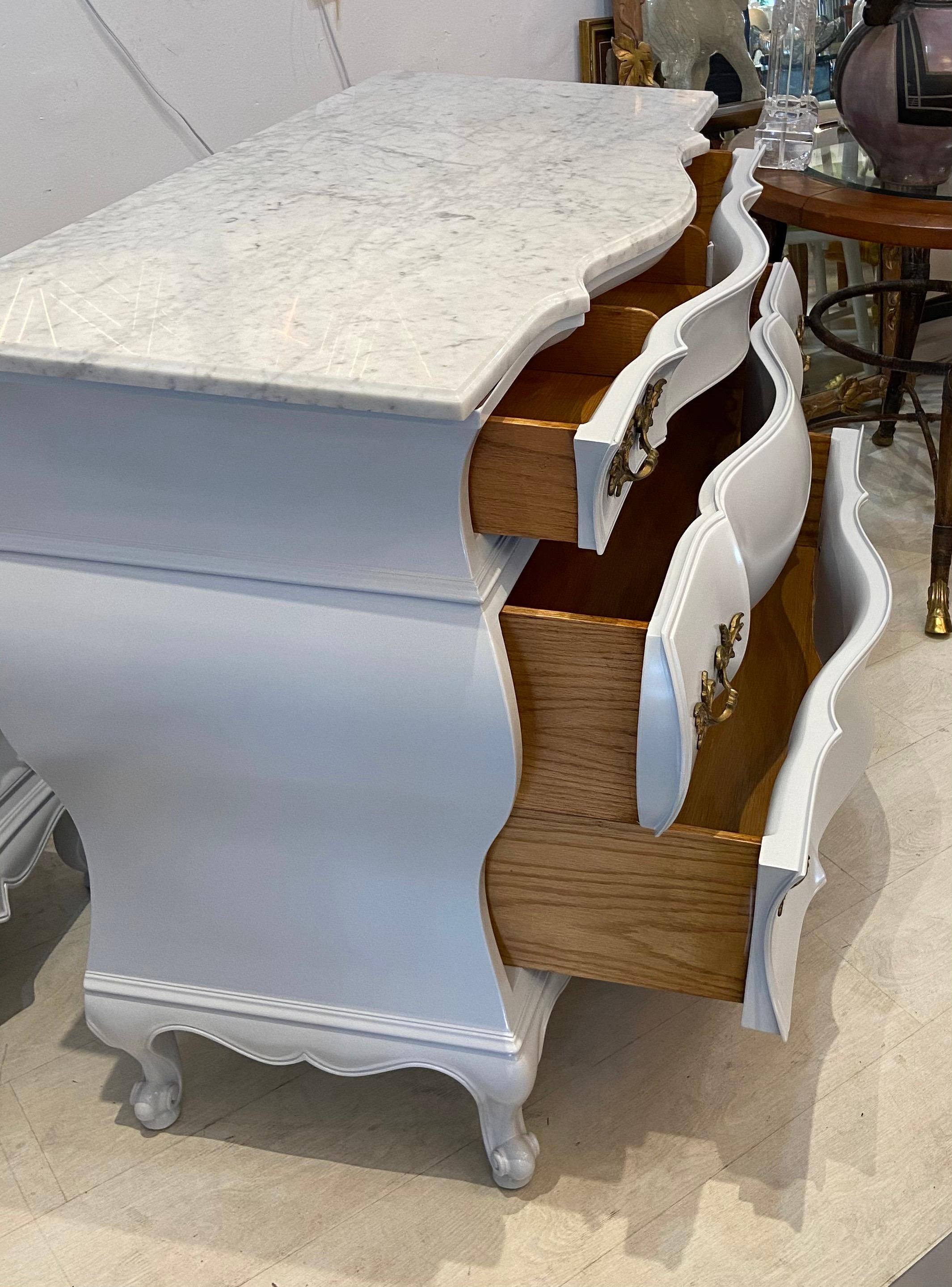 Pair of Baroque Marble Top Three Drawer Commodes For Sale 7