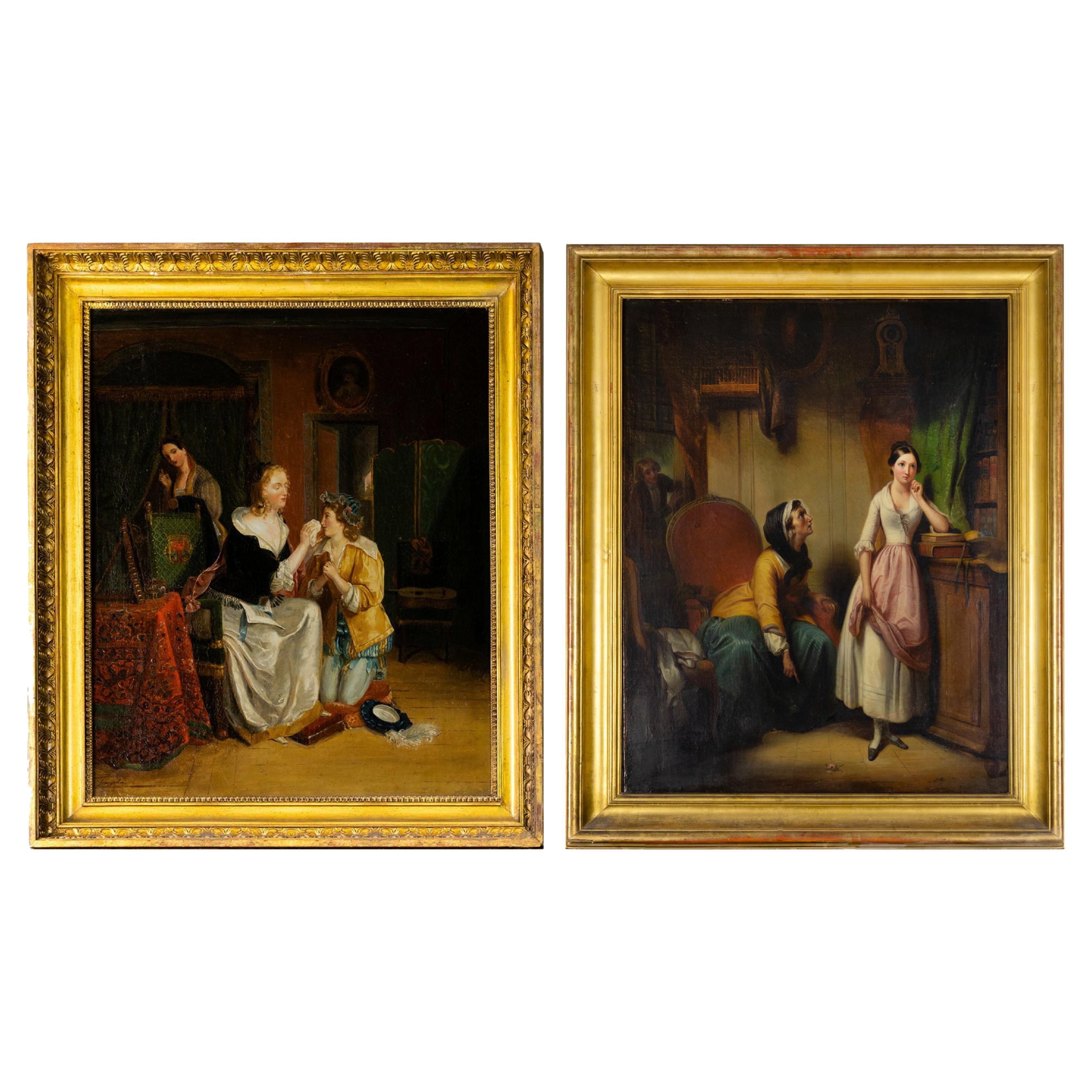 Pareja De Cuadros Barrocos, (Augustin Franquelin), (Emile Destouches)