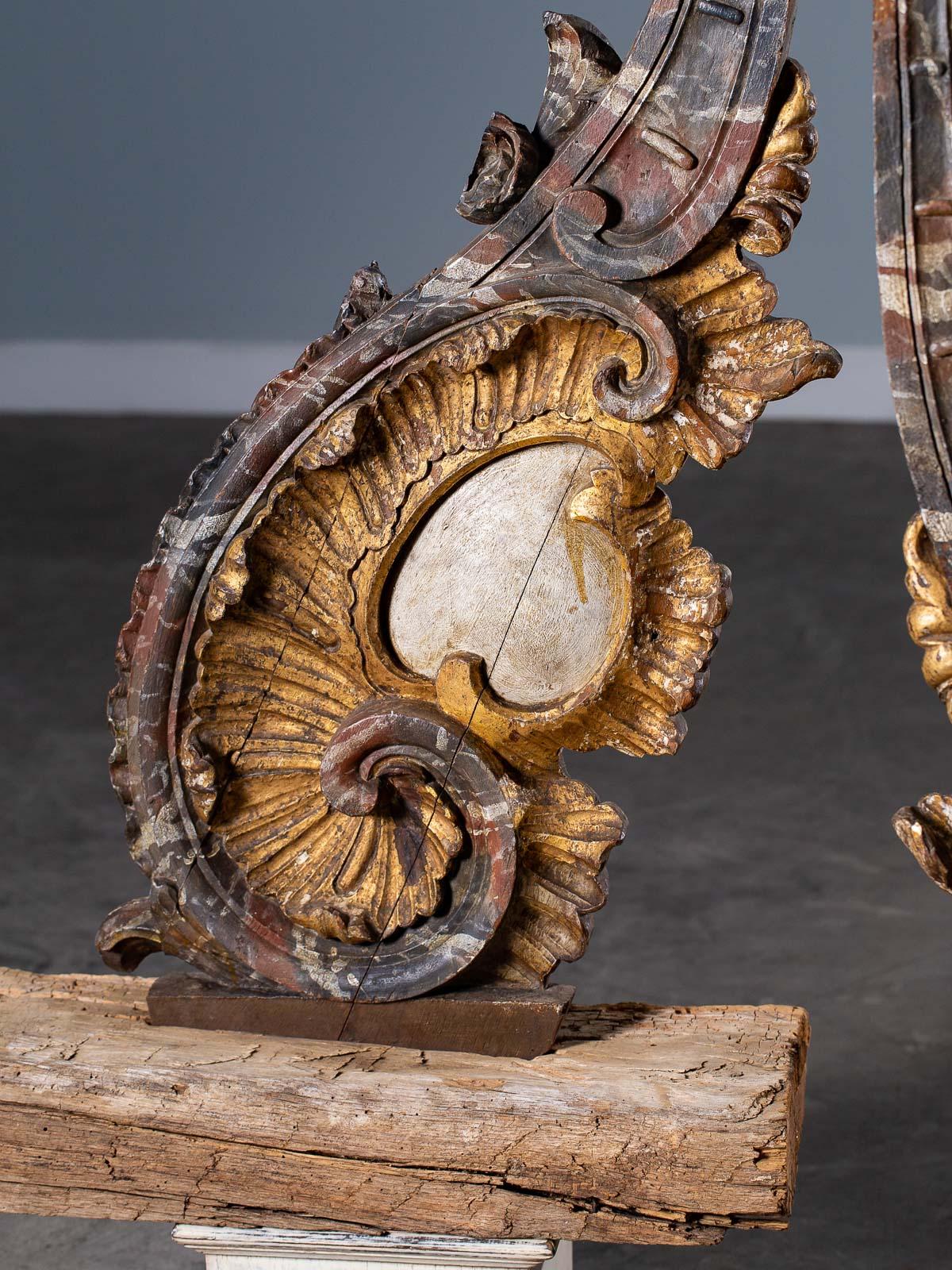 Wood Pair of Baroque Period Italian Hand-Painted Architectural Fragments circa 1750 For Sale