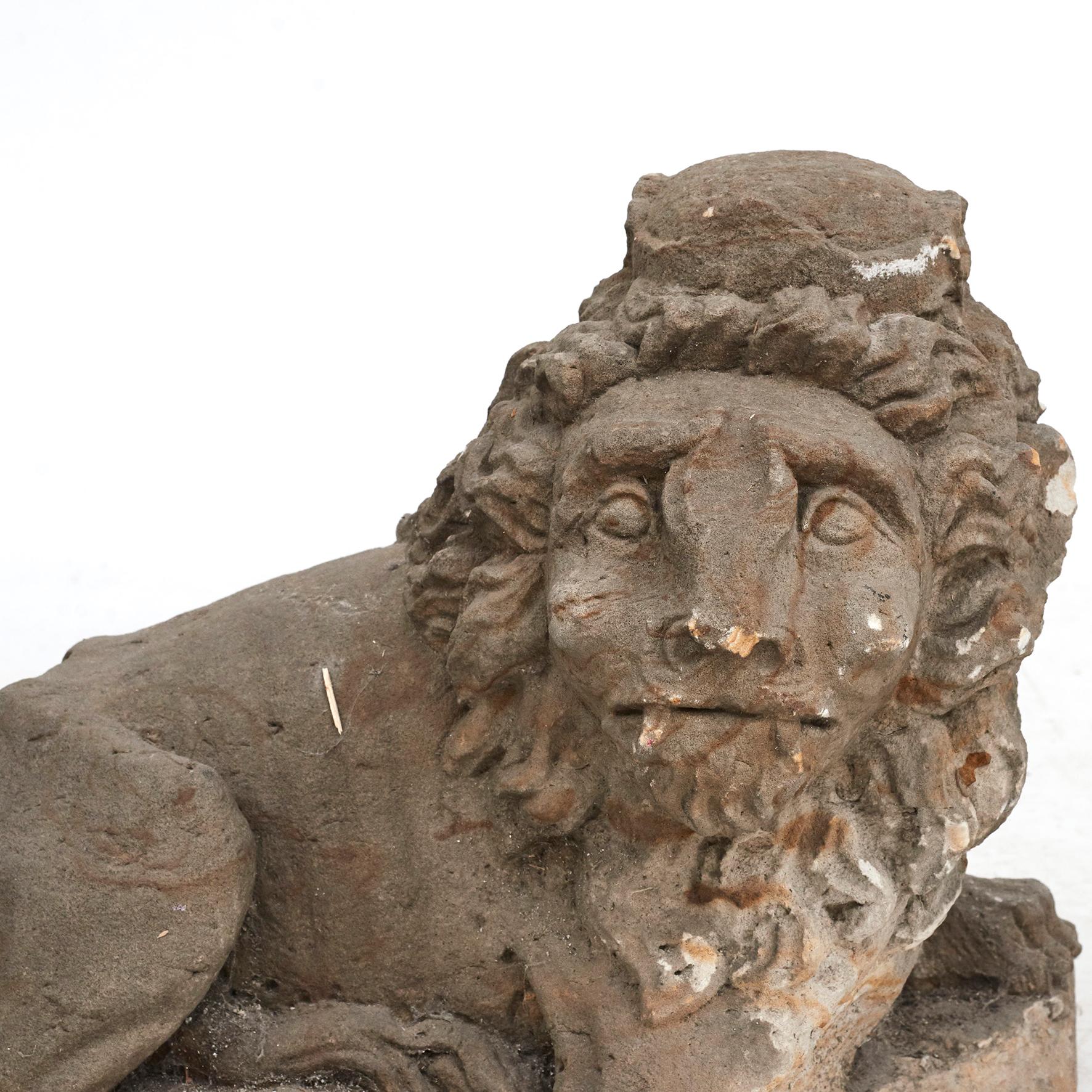 Swedish Pair of Baroque Sandstone Lions For Sale