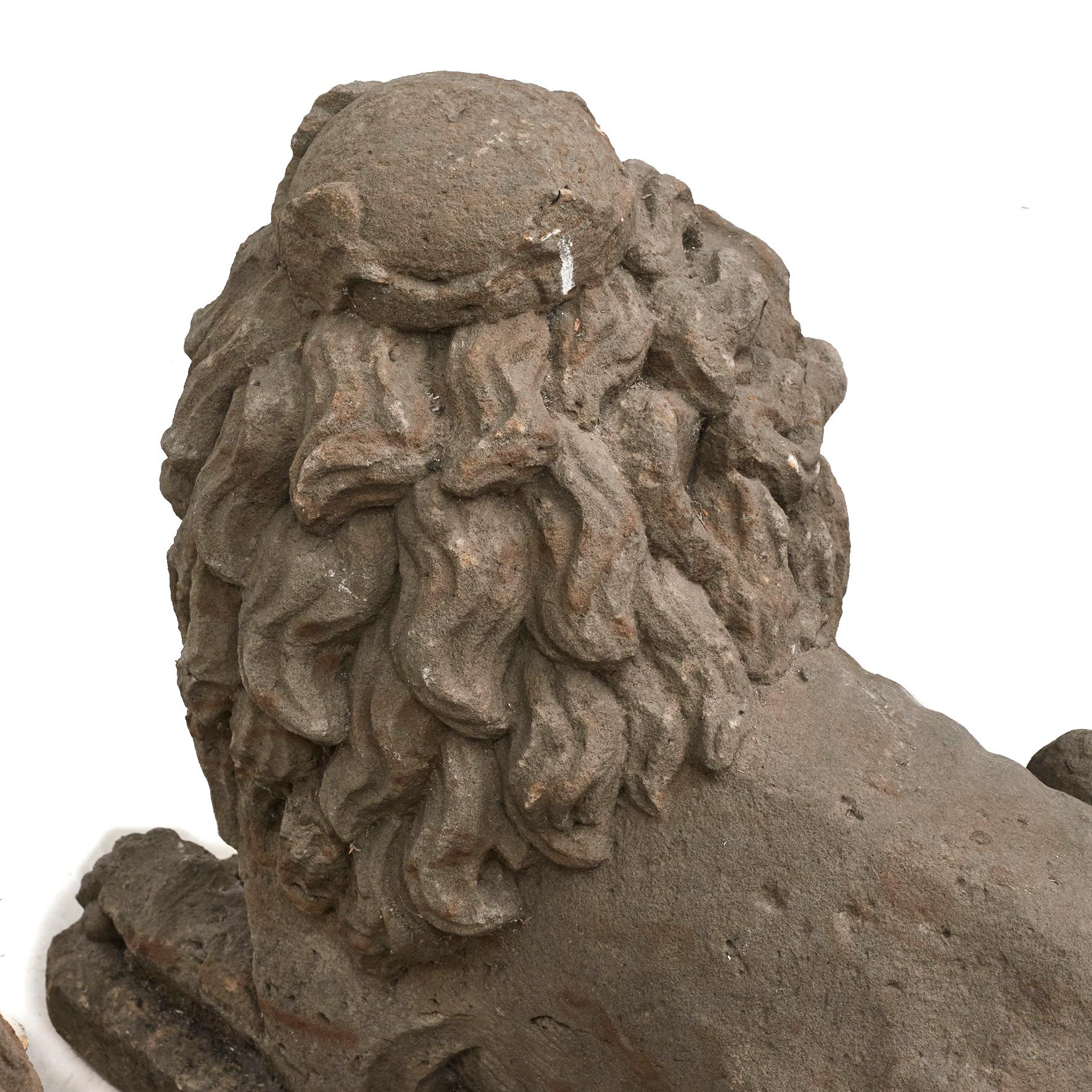 Pair of Baroque Sandstone Lions For Sale 2