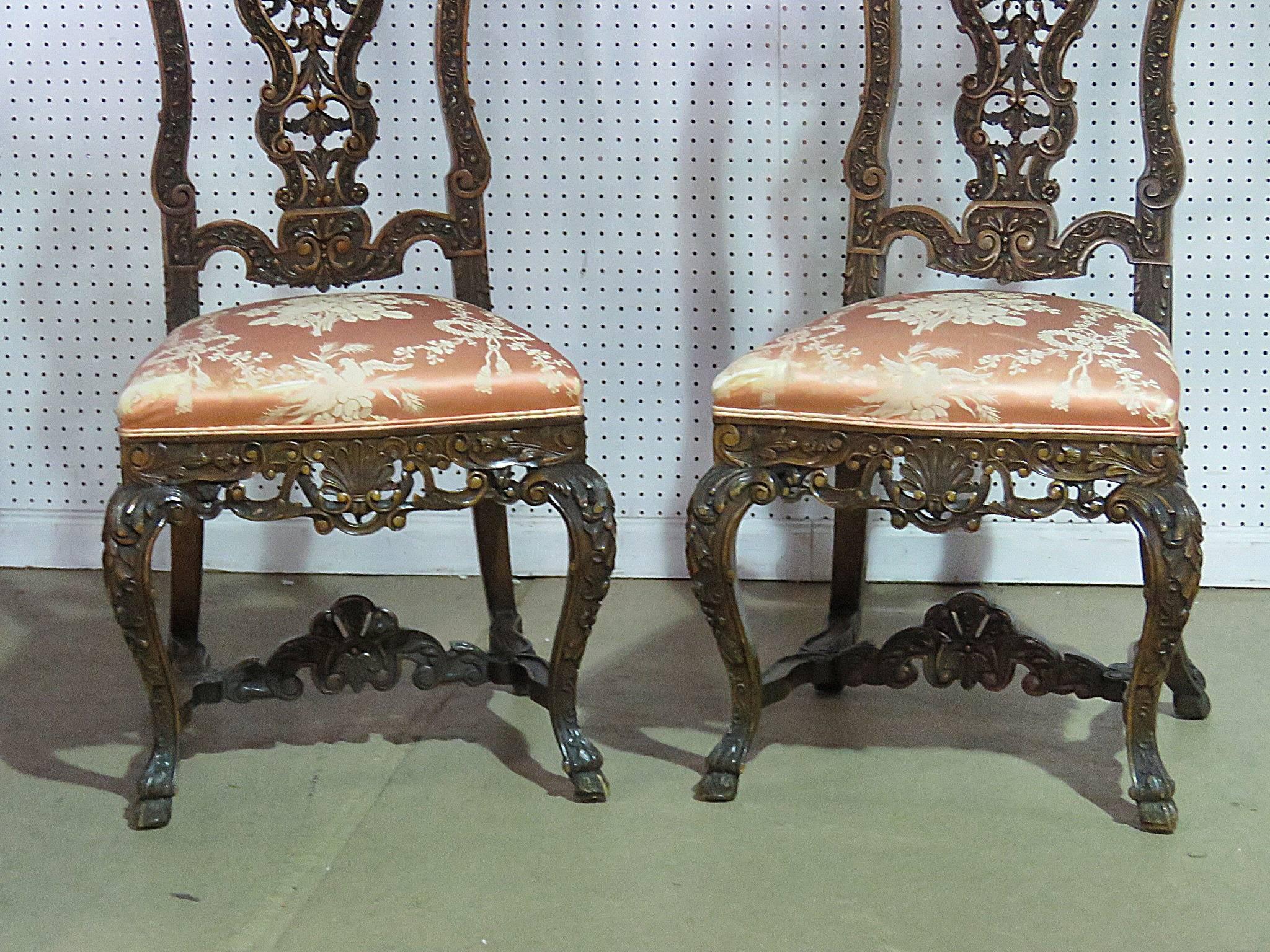 Carved Pair of Baroque Side Chairs