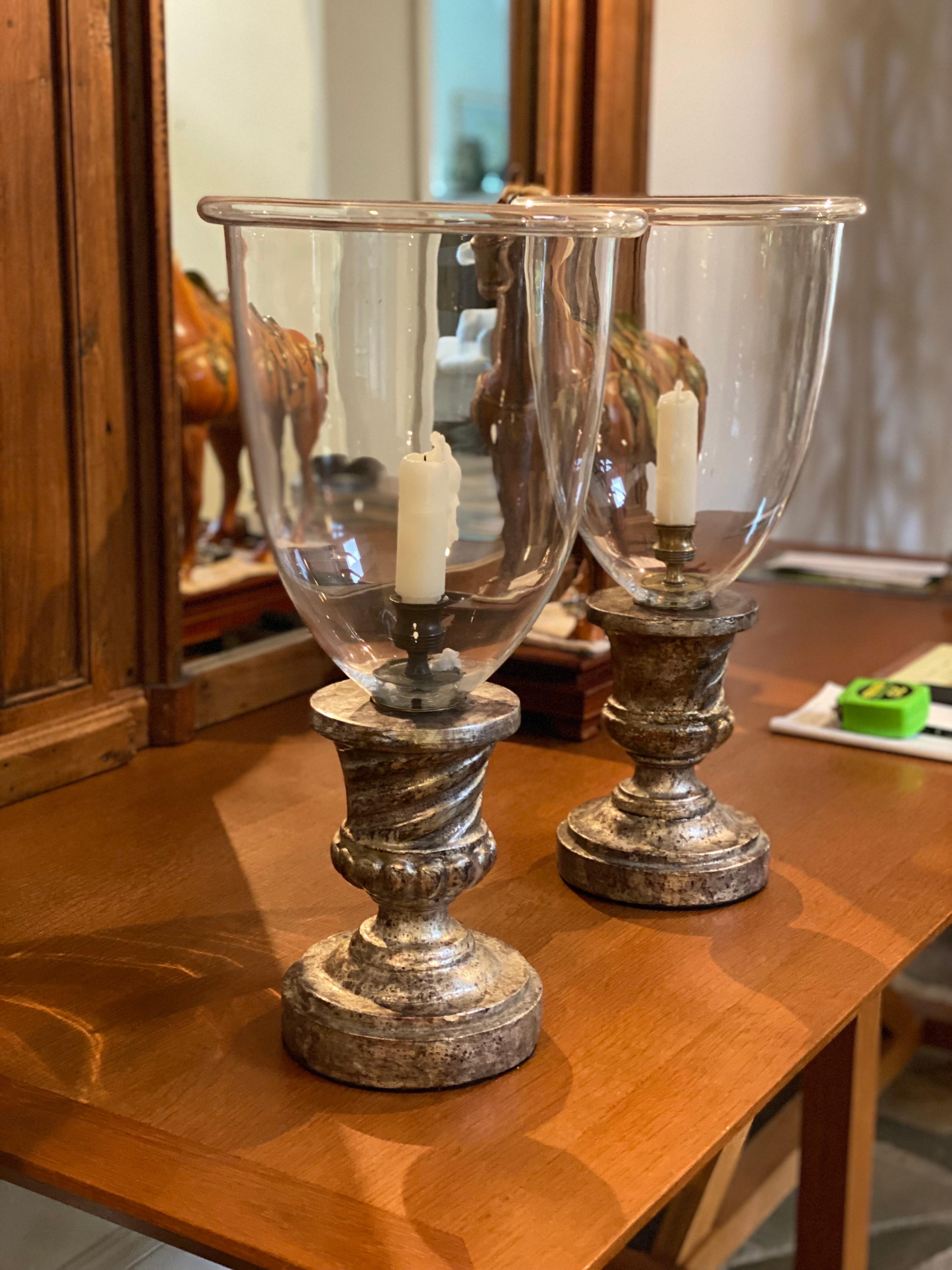 Italian Pair of Baroque Silvergilt Fragments made into Candlesticks