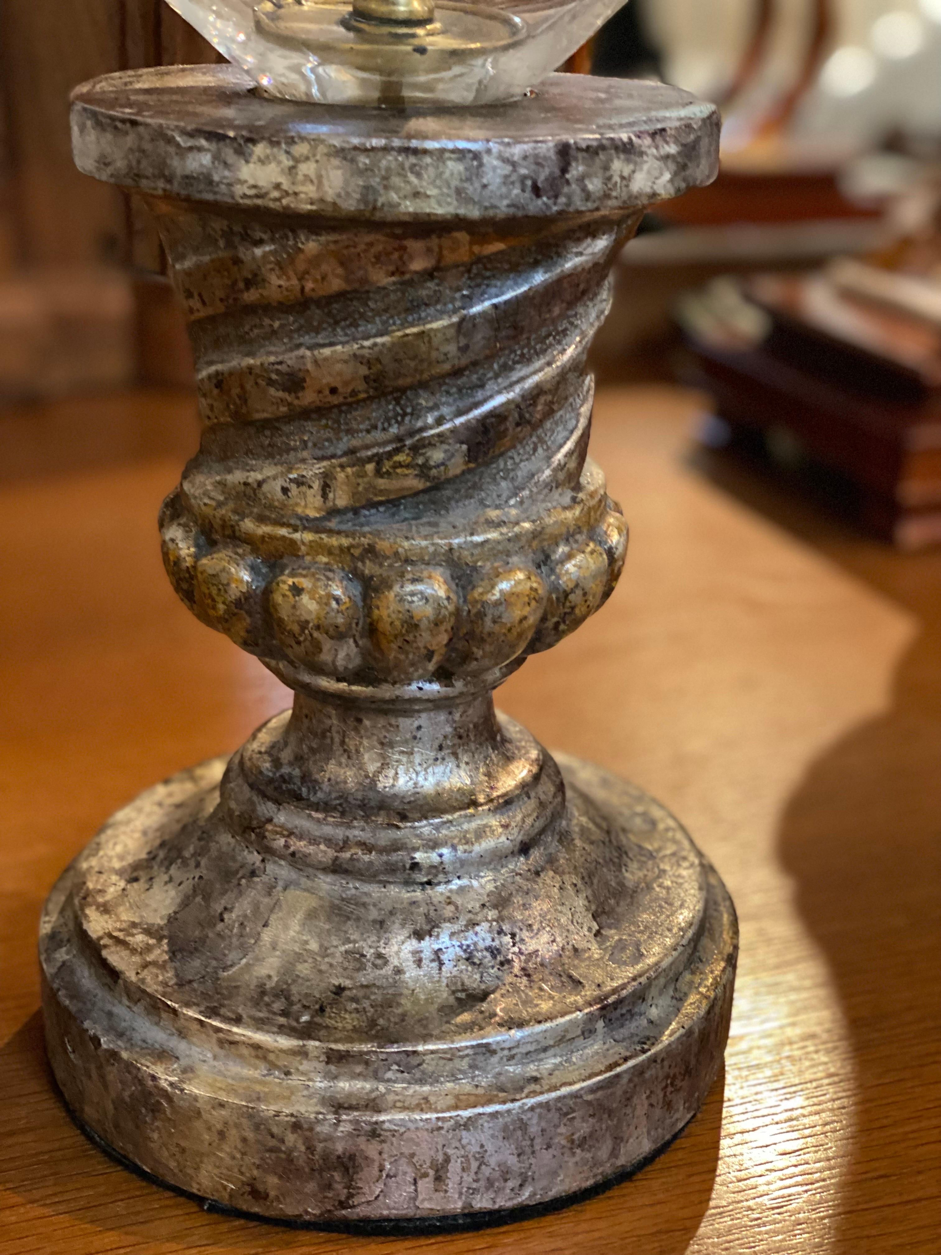Blown Glass Pair of Baroque Silvergilt Fragments made into Candlesticks
