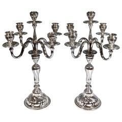 Paar barocke 5-flammige Silber-Splendour-Kandelaber im Barockstil, frühes 20. Jahrhundert