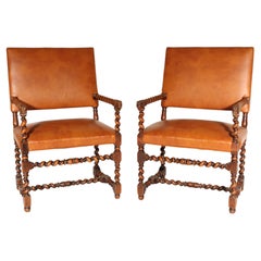 Pair of Baroque Style Barley Twist Armchairs
