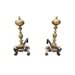 Pair of Baroque Style Bronze and Wrought Iron Andirons