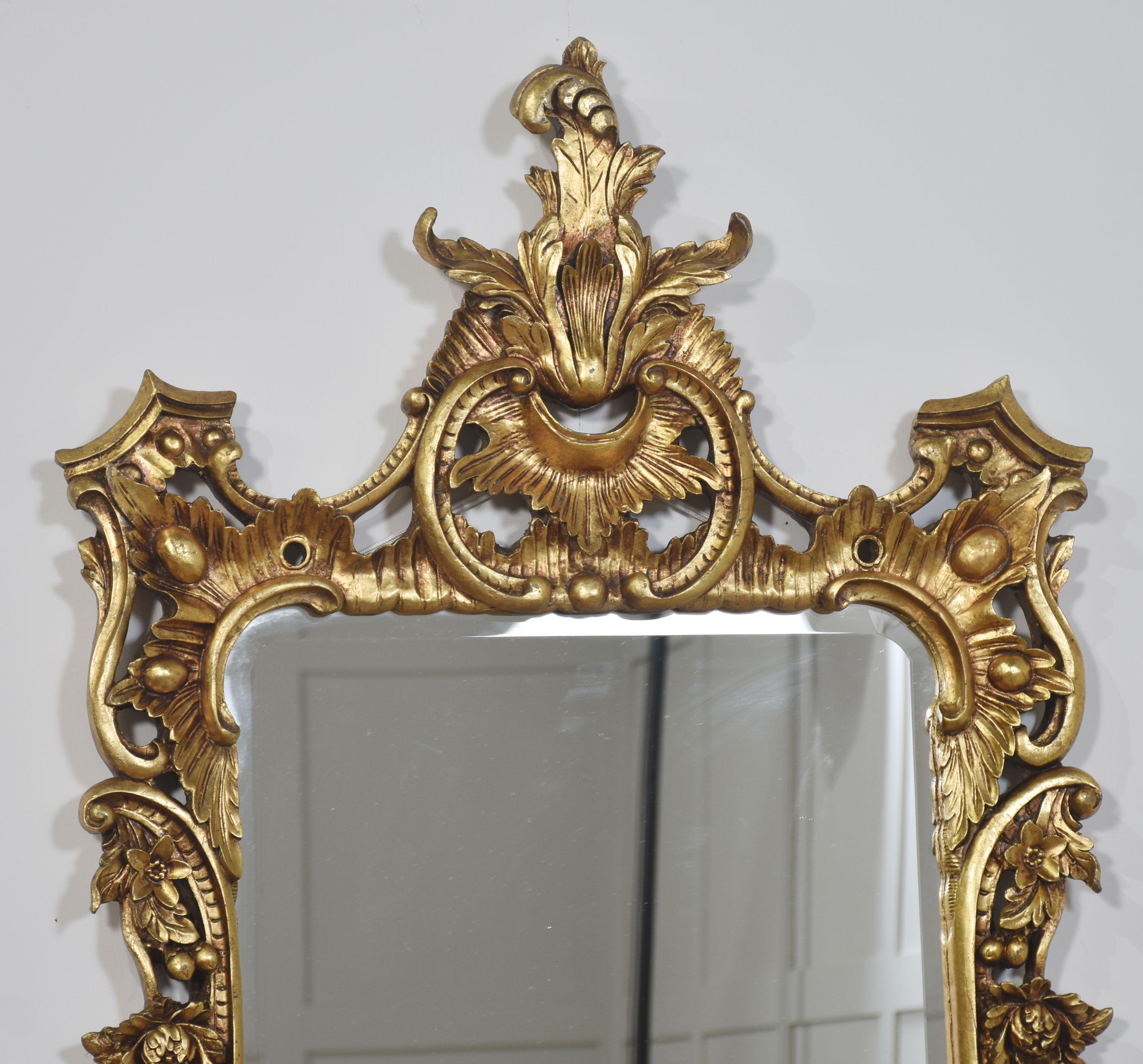 Pair of baroque style carved and gilded mirrors For Sale 4