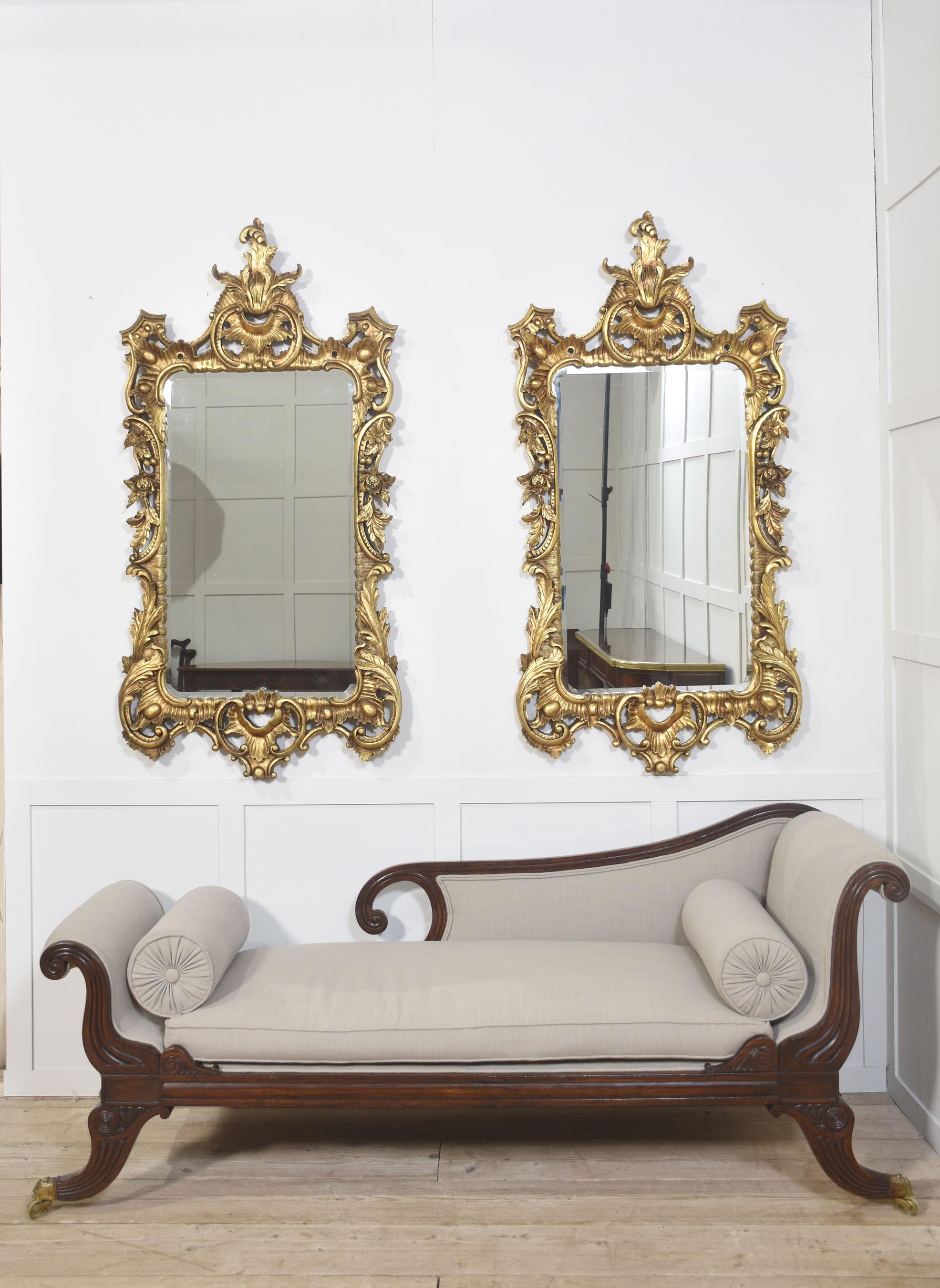 Pair of baroque style carved and gilded mirrors For Sale 6