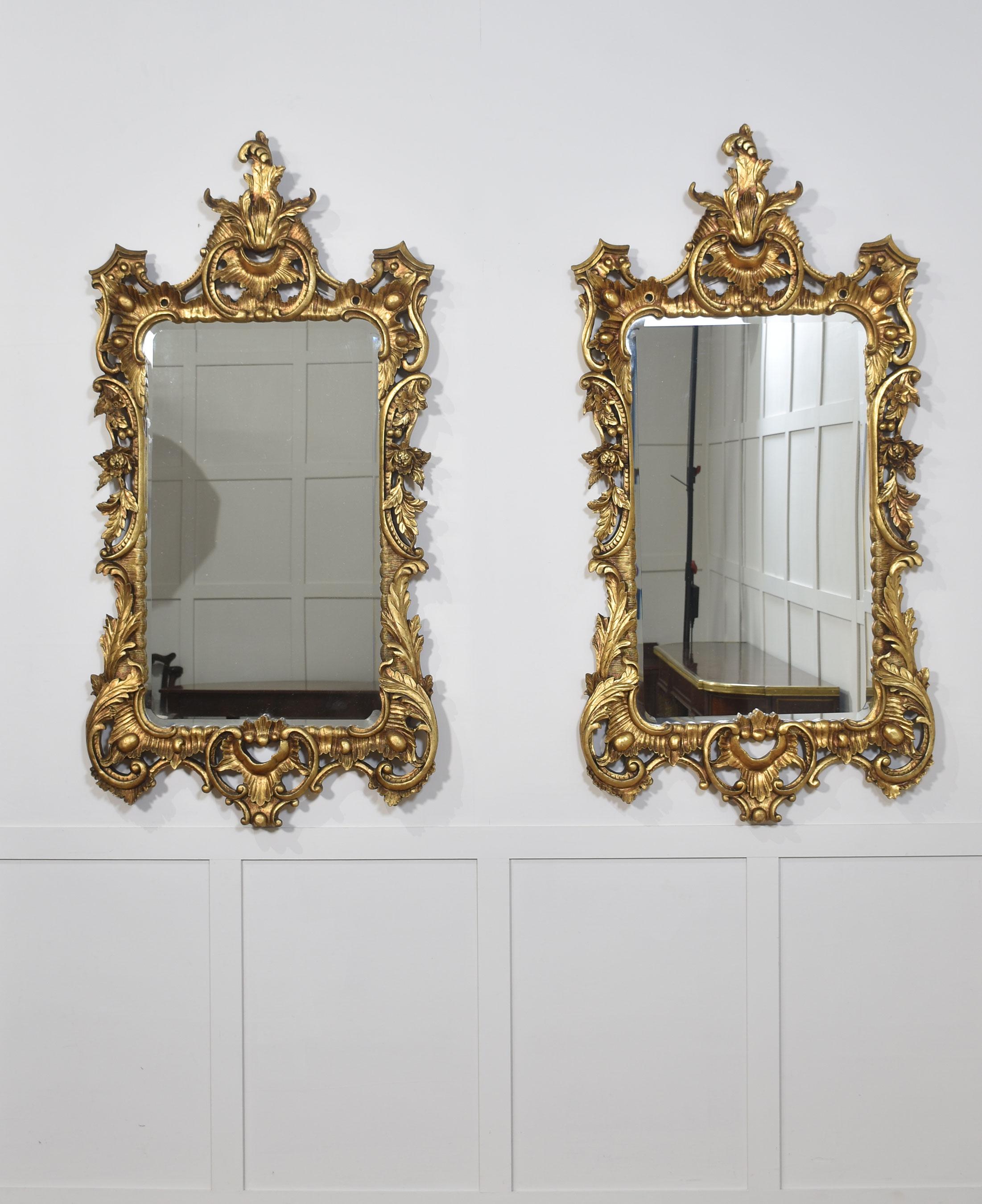Pair of baroque style carved and gilded mirrors For Sale 7