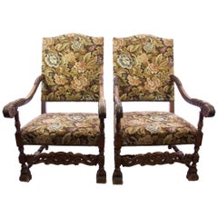 Pair of Baroque-Style Carved Walnut Armchairs, Italian, circa 1880