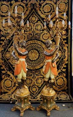 Pair of Baroque Style Floor Lamps, Venetian Candlestick Figures