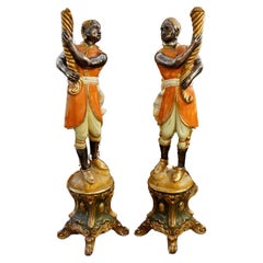 Paire de lampadaires de style baroque, figures de bougeoirs vénitiens