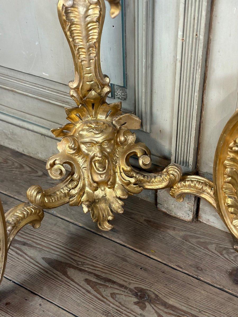 Pair Of Baroque Style Gilded Carved Wood Consoles, Italy Circa 1880 For Sale 3