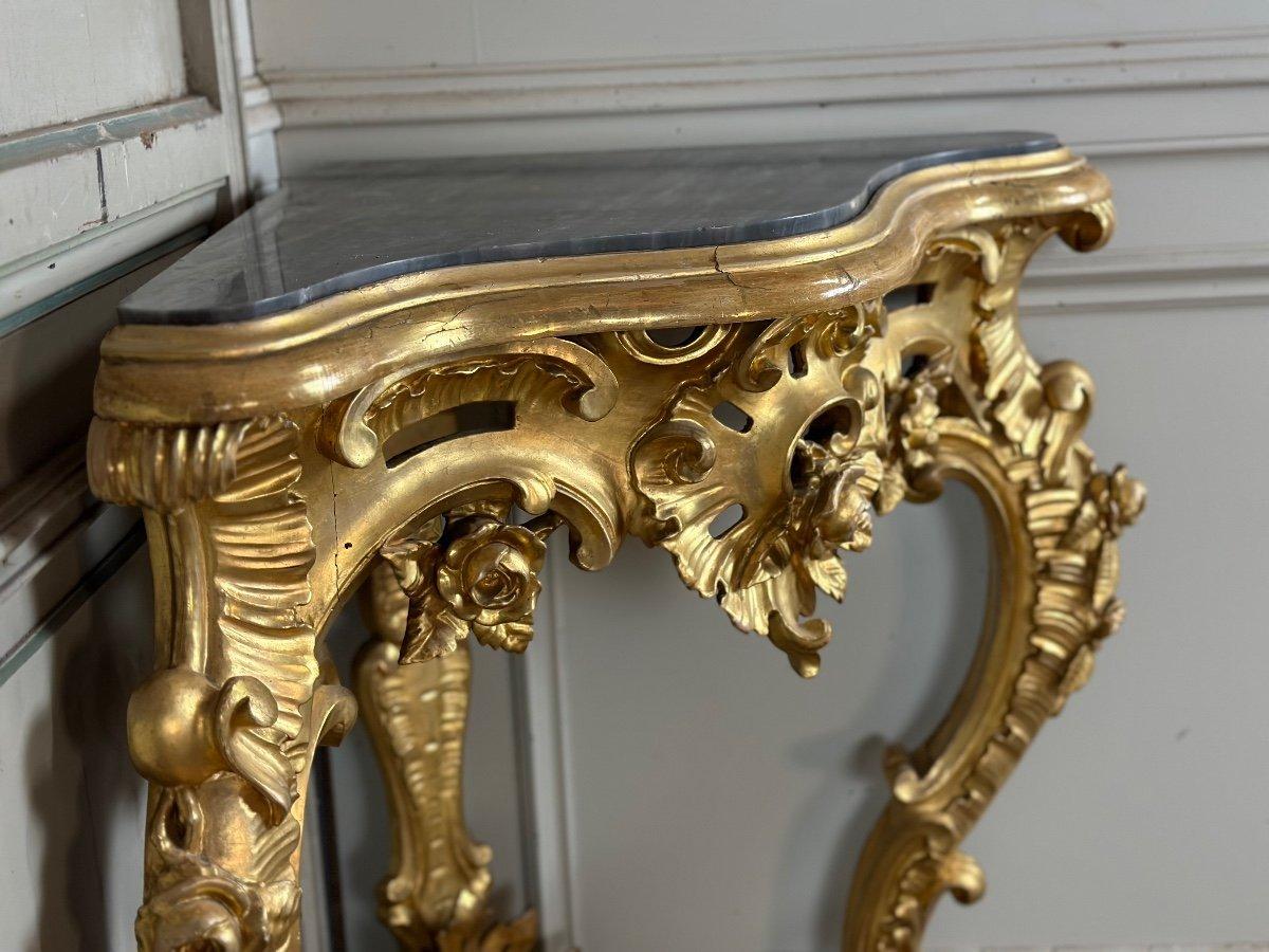 Pair Of Baroque Style Gilded Carved Wood Consoles, Italy Circa 1880 For Sale 4